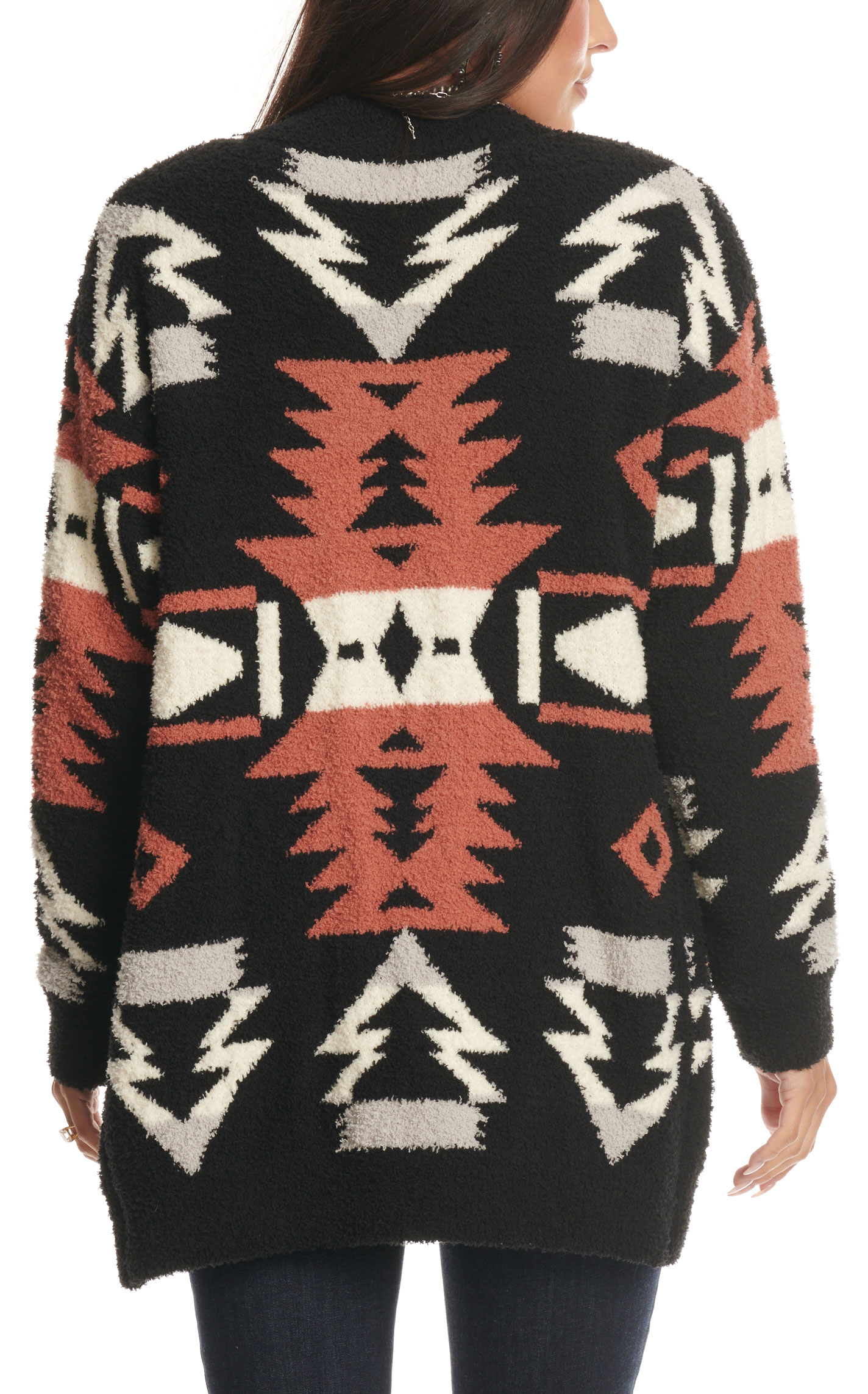 Venario Women's Black & Cinnamon Aztec Print Soft Cardigan - Image 1