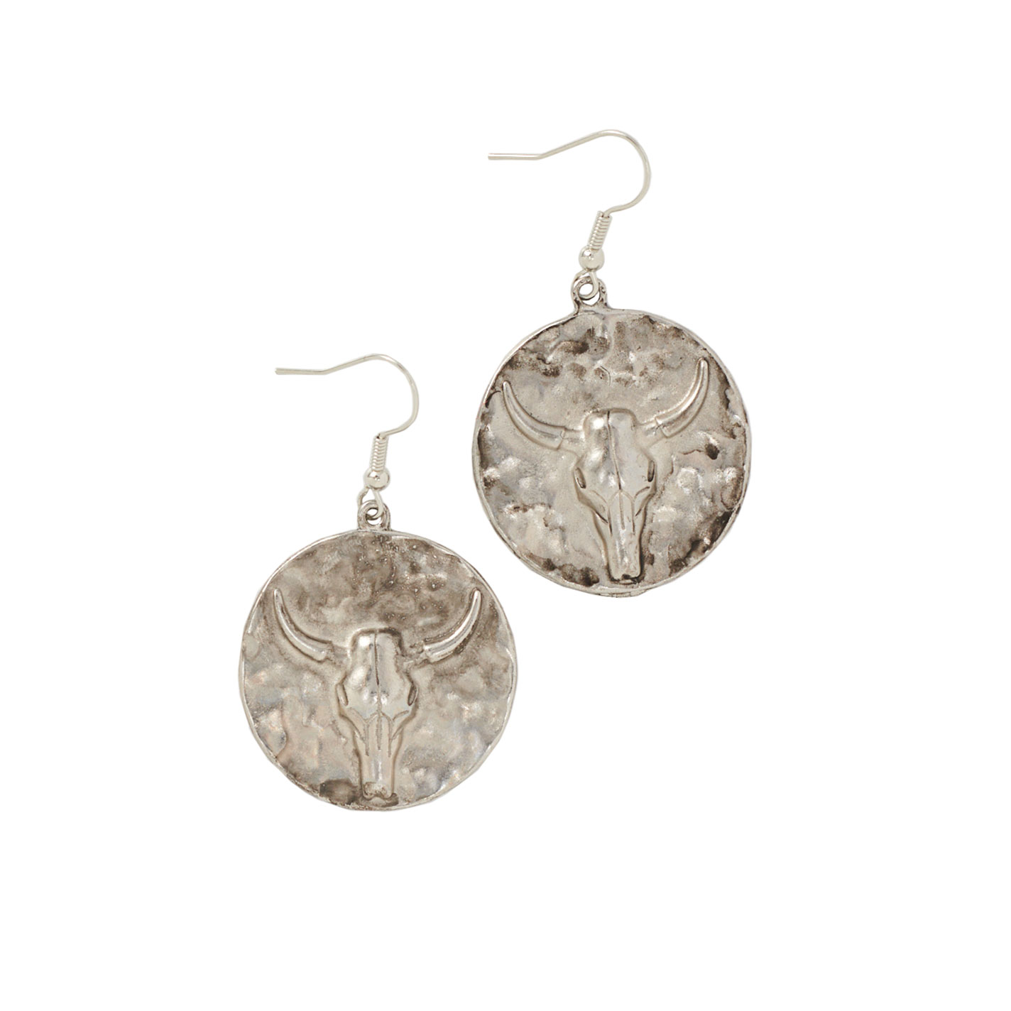 Rockin C Silver Steer Head Circle Earrings - Image 1