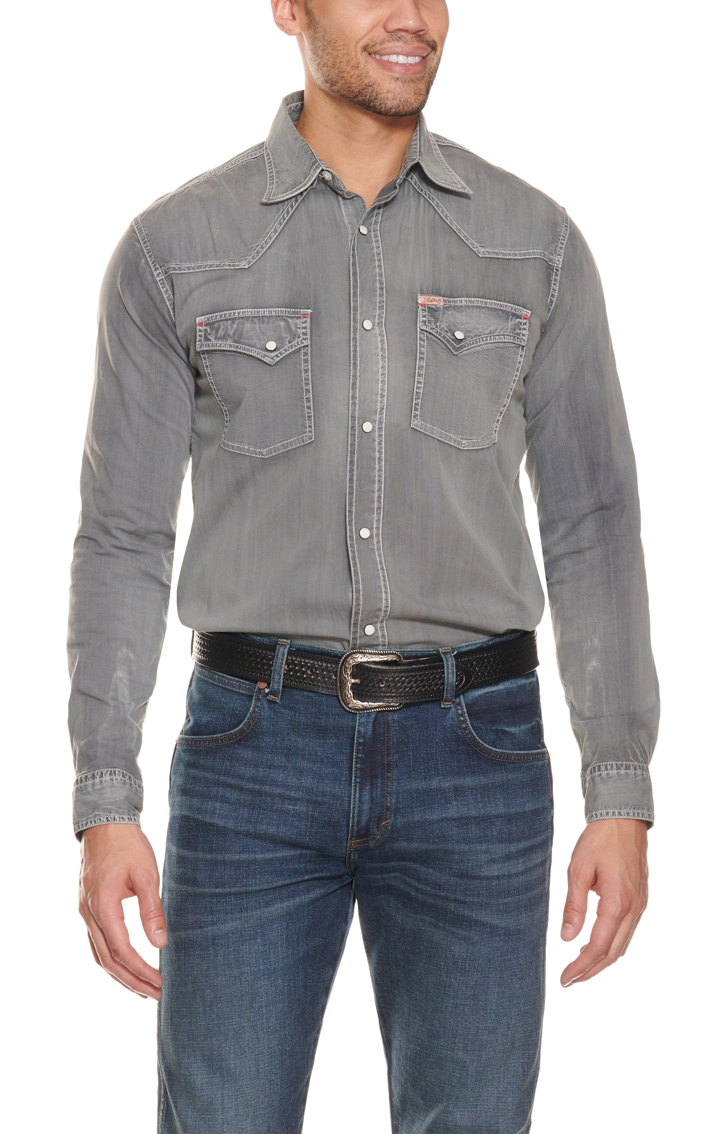 Rafter C Men's ProFlex45 Washed Gray Western Shirt - Image 1