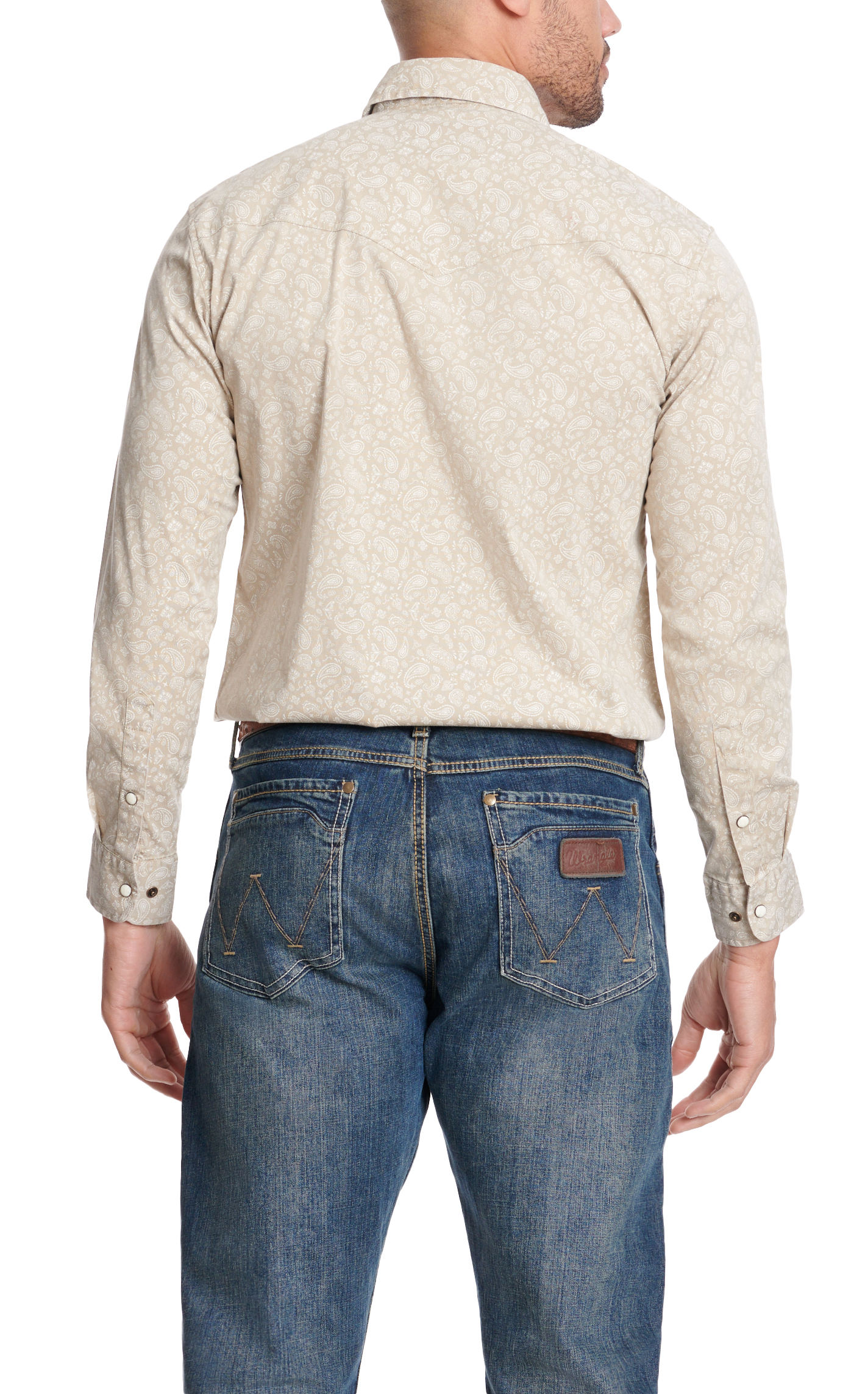 Rafter C Men's ProFlex45 Khaki & Cream Paisley Long Sleeve Western Shirt - Image 1