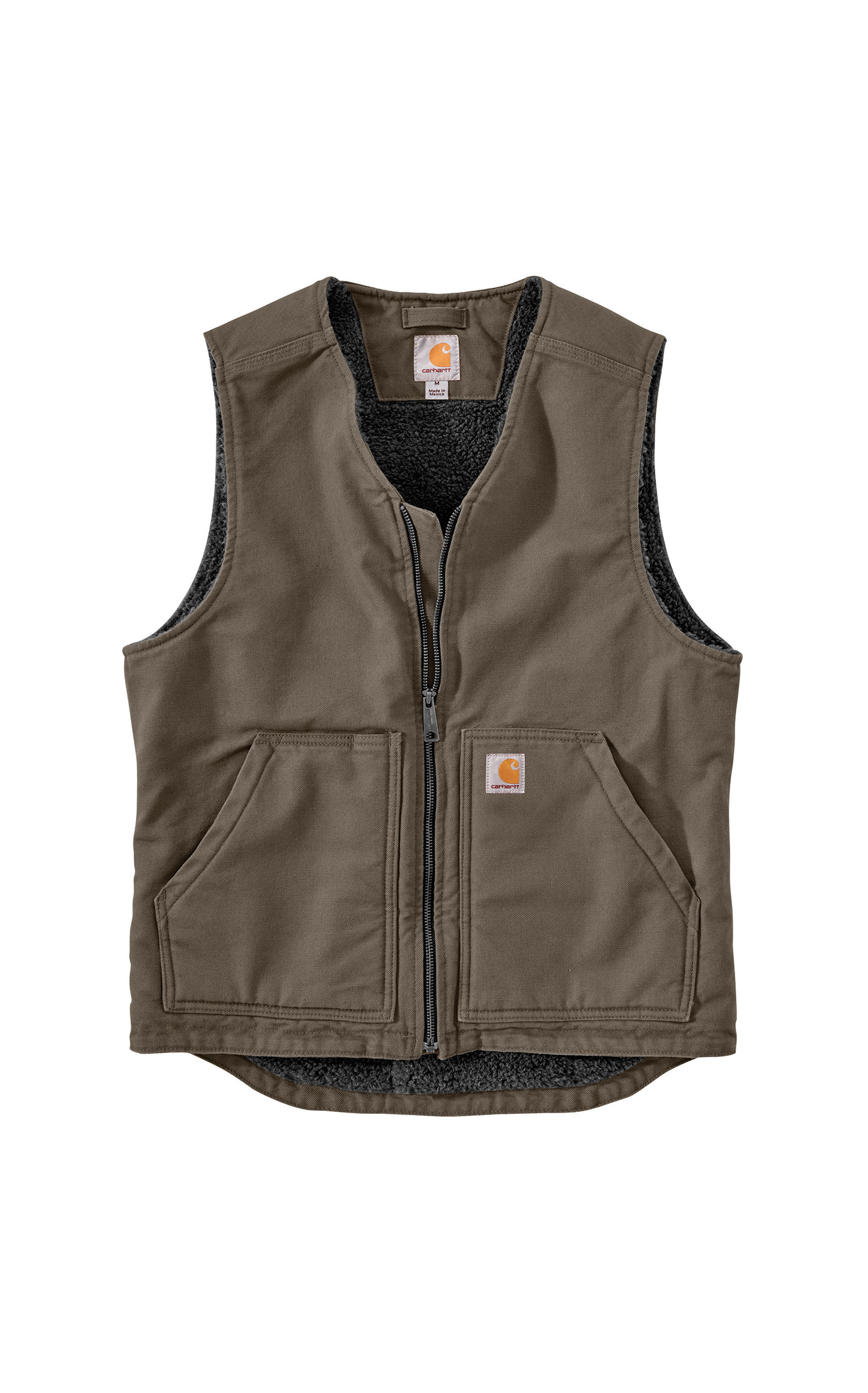 Carhartt Men's Duck Driftwood Brown Sherpa Lined Vest - Image 1
