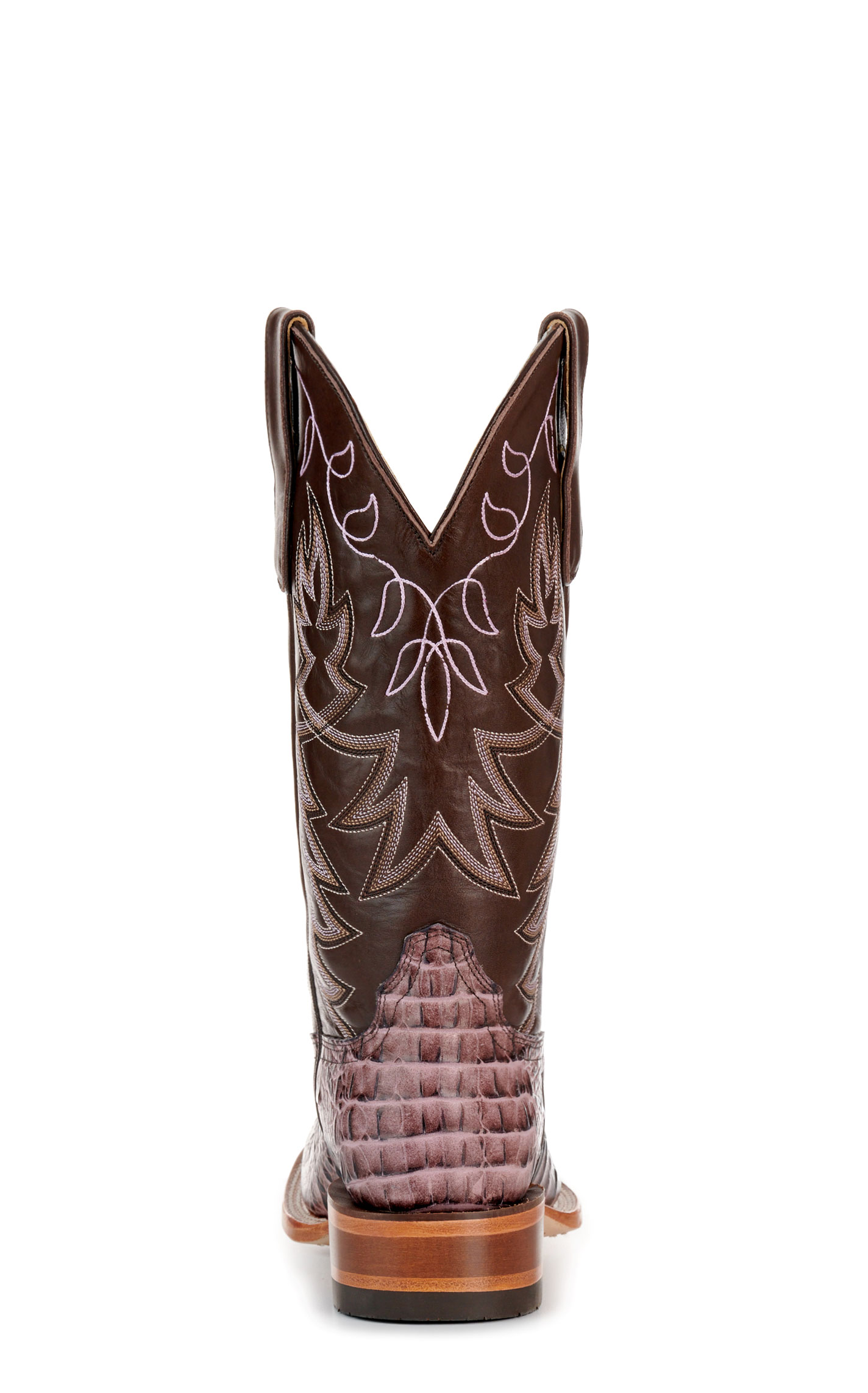 Cavender’s Women’s Endurance Chocolate and Pink Crocodile Print Wide Square Toe Cowboy Boots  - Image 1