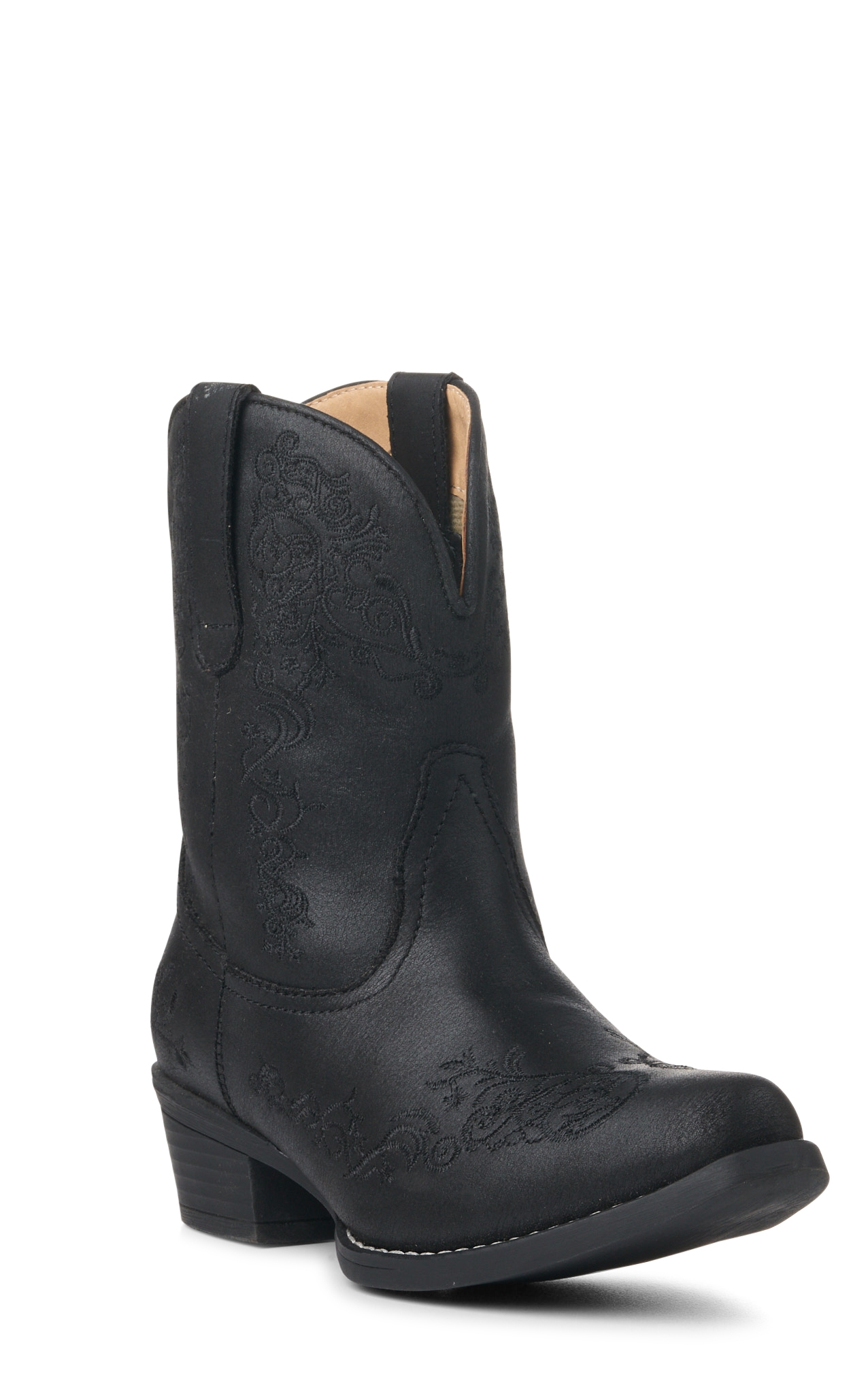Roper Women's Black with Scroll Embroidery Snip Toe Cowboy Booties - Image 1