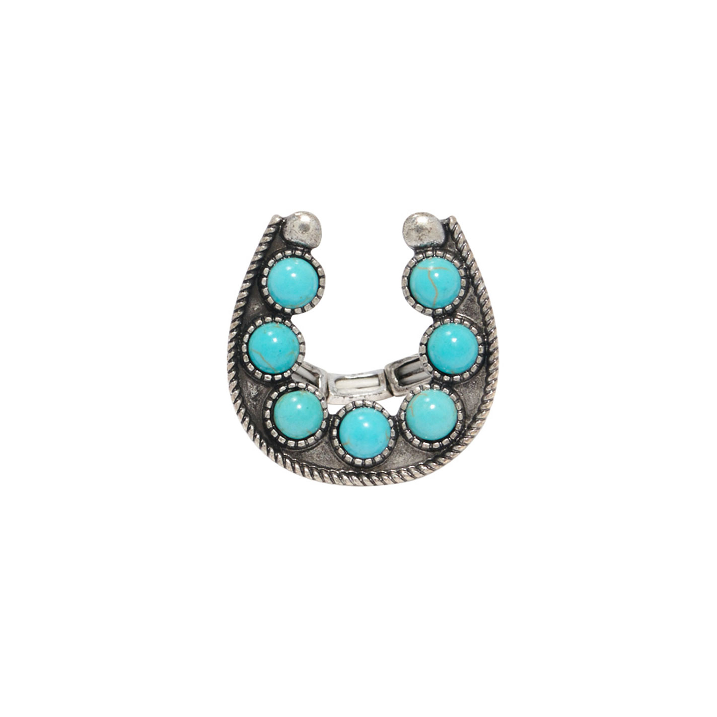 806 by Pink Panache Silver & Turquoise Horseshoe Ring - Image 2