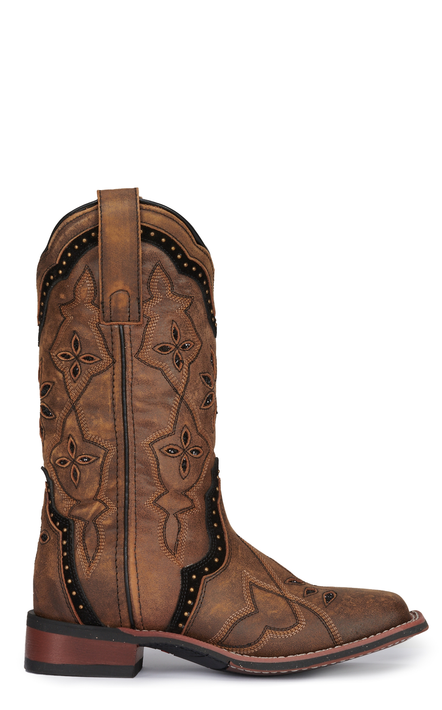 Laredo Women's Bouquet Honey Brown with Glitter Underlay Wide Square Toe Cowboy Boots - Image 1