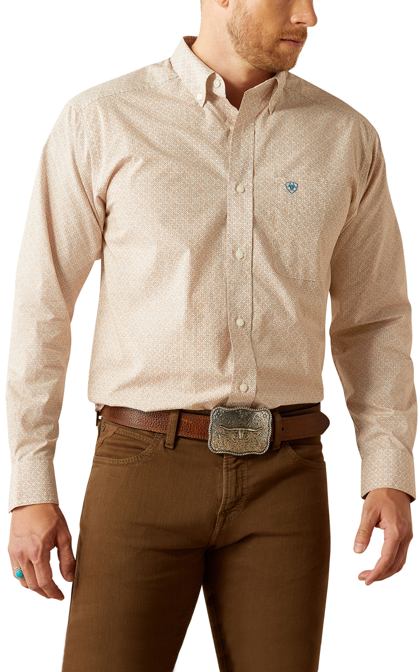 Ariat Men's Johnny Cinnamon & Cream Geo Print Western Shirt - Image 1