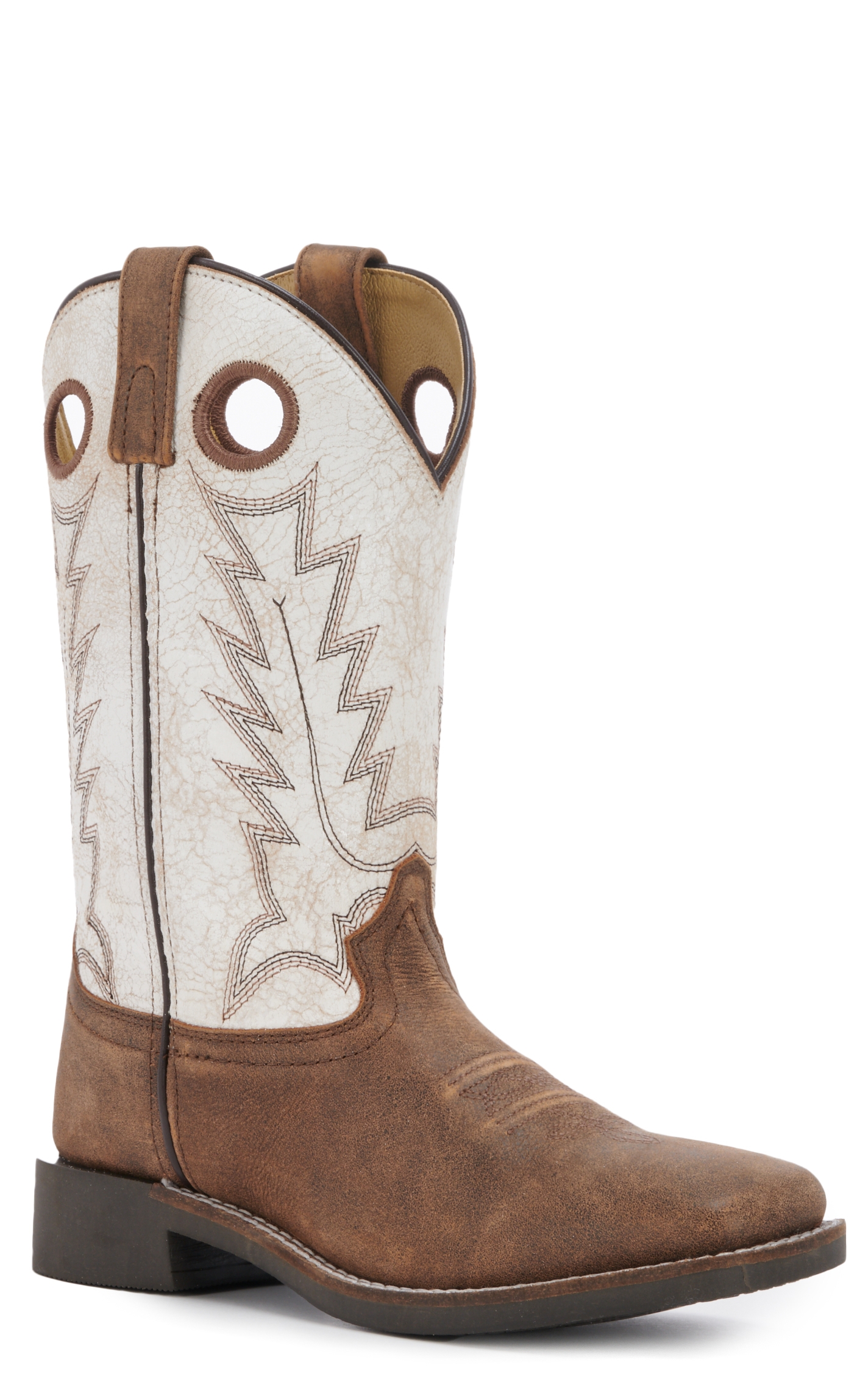 Smoky Mountain Women's Distressed Brown and Antique White Wide Square Toe Cowboy Boots - Image 1
