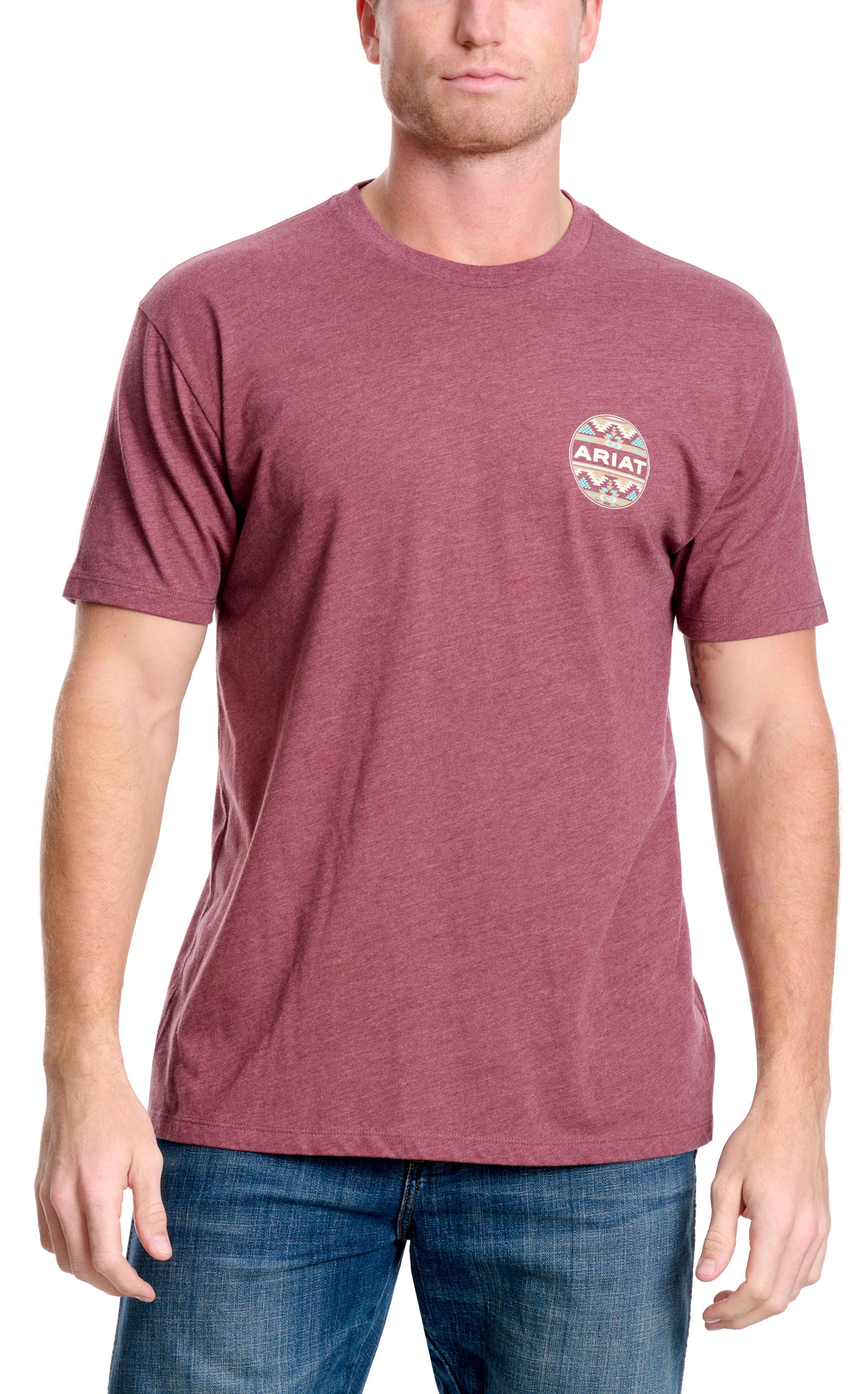 Ariat Men's Burgundy & Khaki Aztec Round Logo Graphic T-Shirt - Image 1