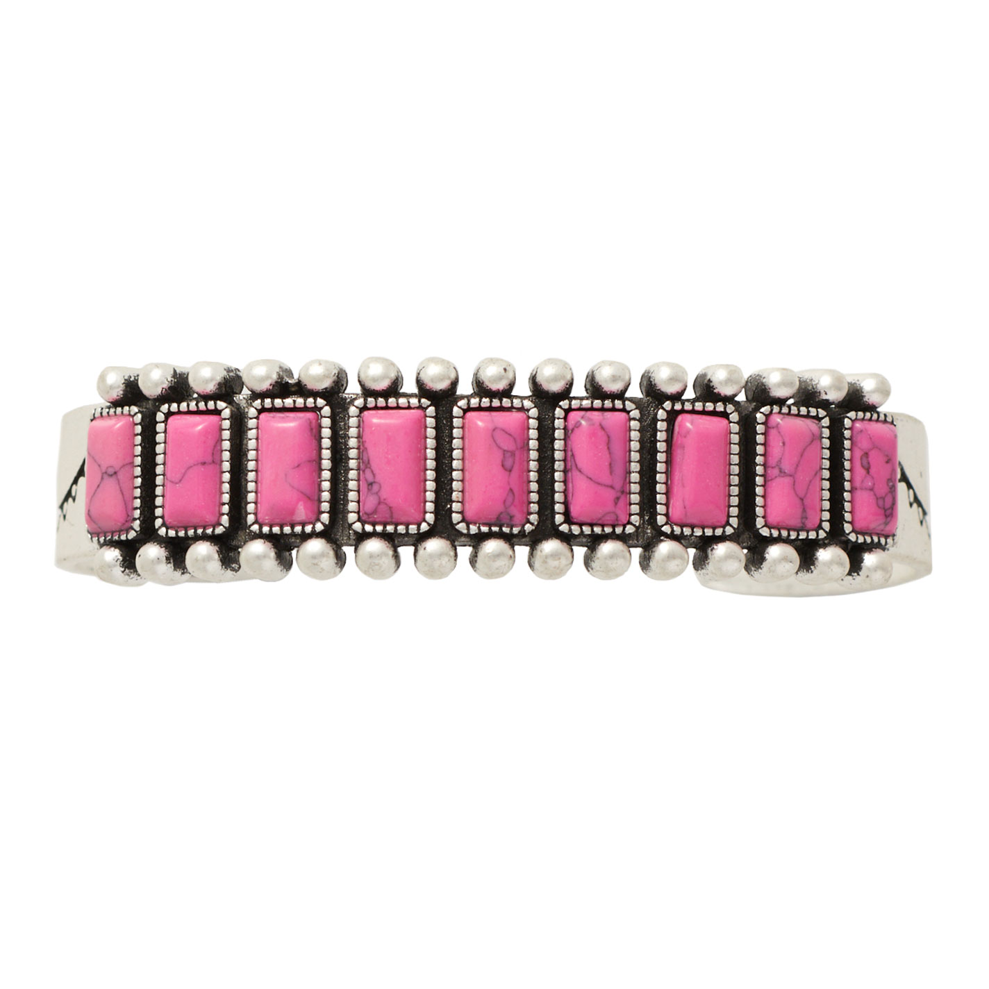 Rockin C Silver Beaded & Pink Stone Cuff Bracelet - Image 1