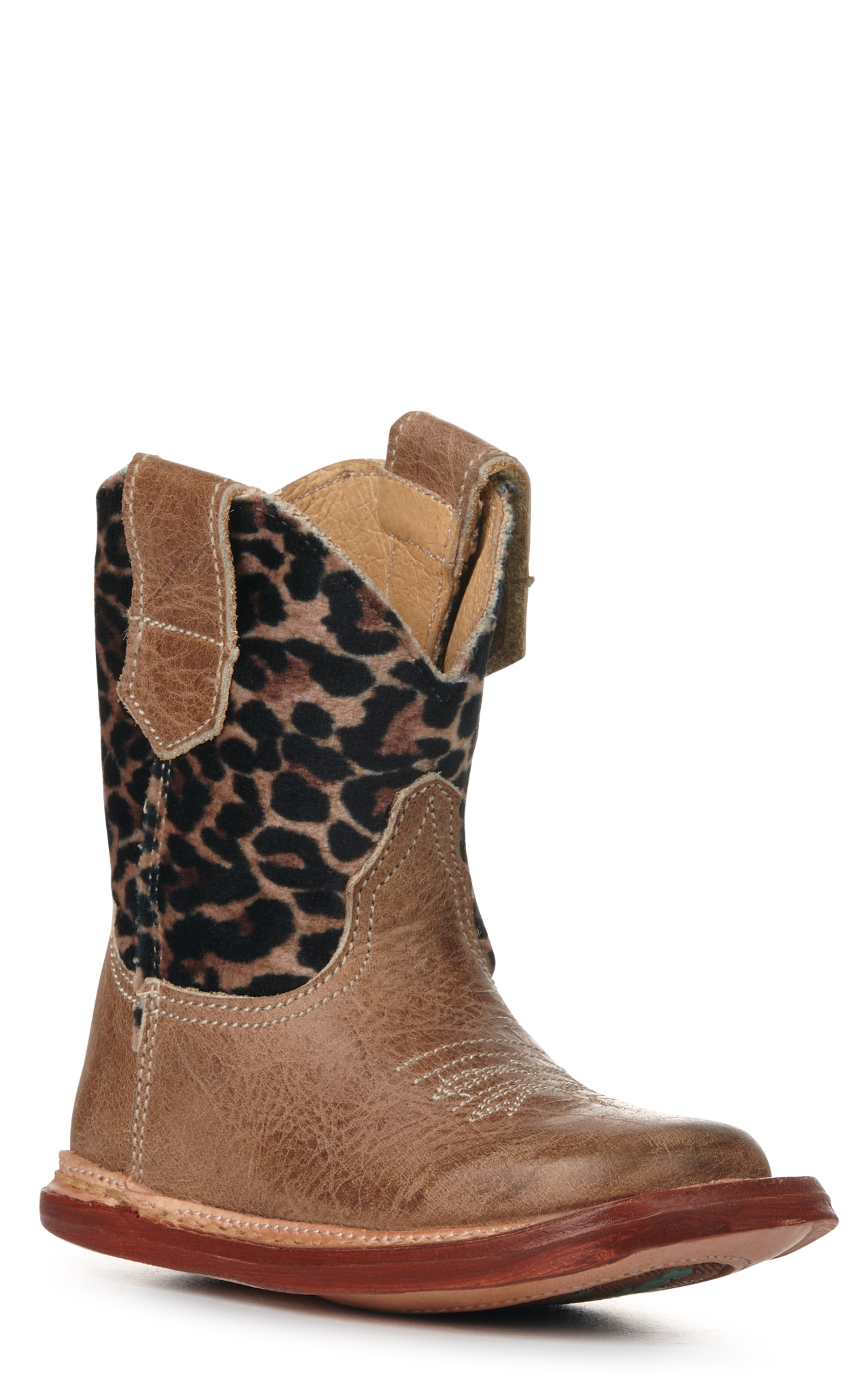 Roper Infant Cowbaby Tan and Cheetah Print Square Toe Cowboy Boots - Image 1
