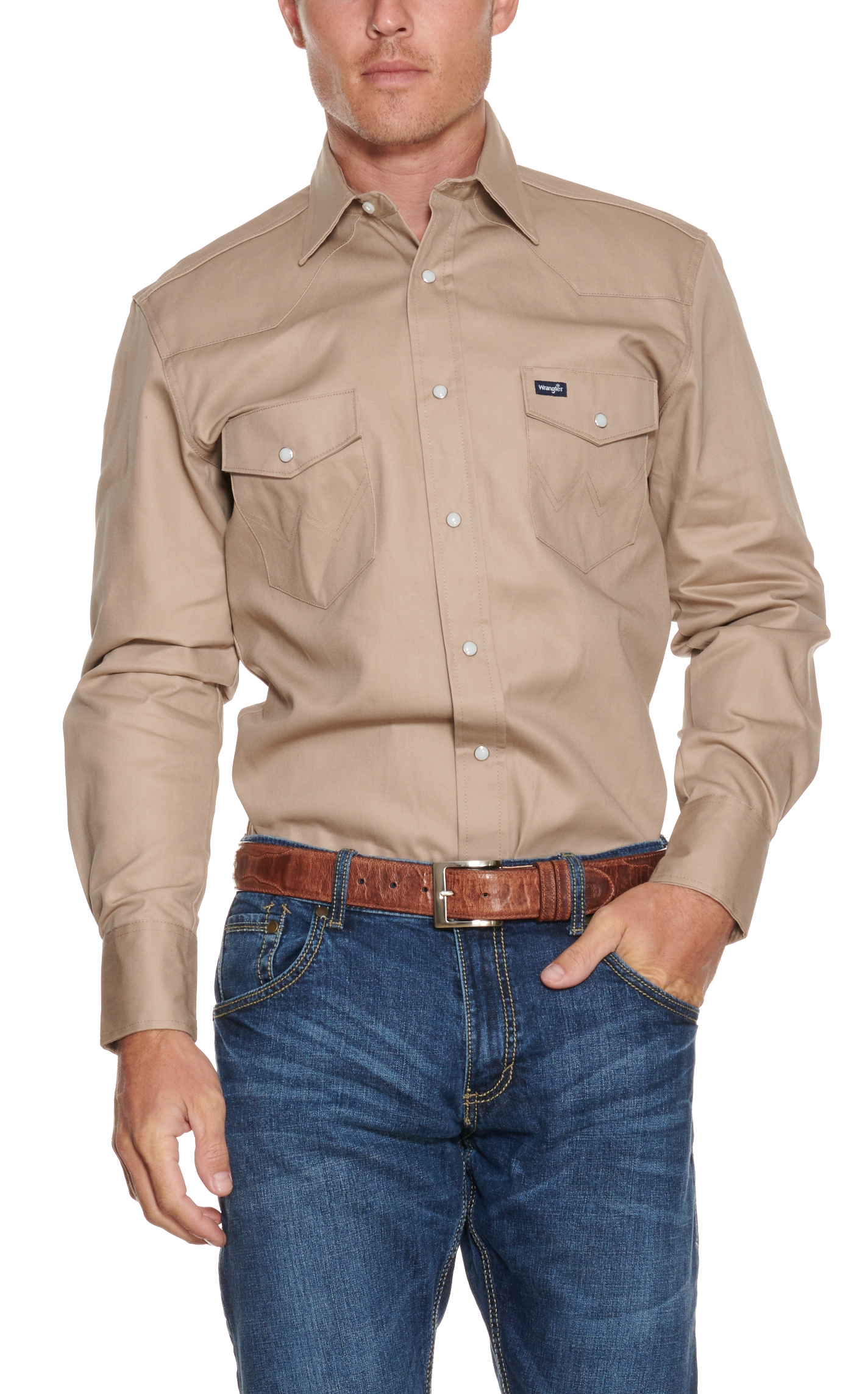 Wrangler Khaki Long Sleeve Workshirt - Image 1