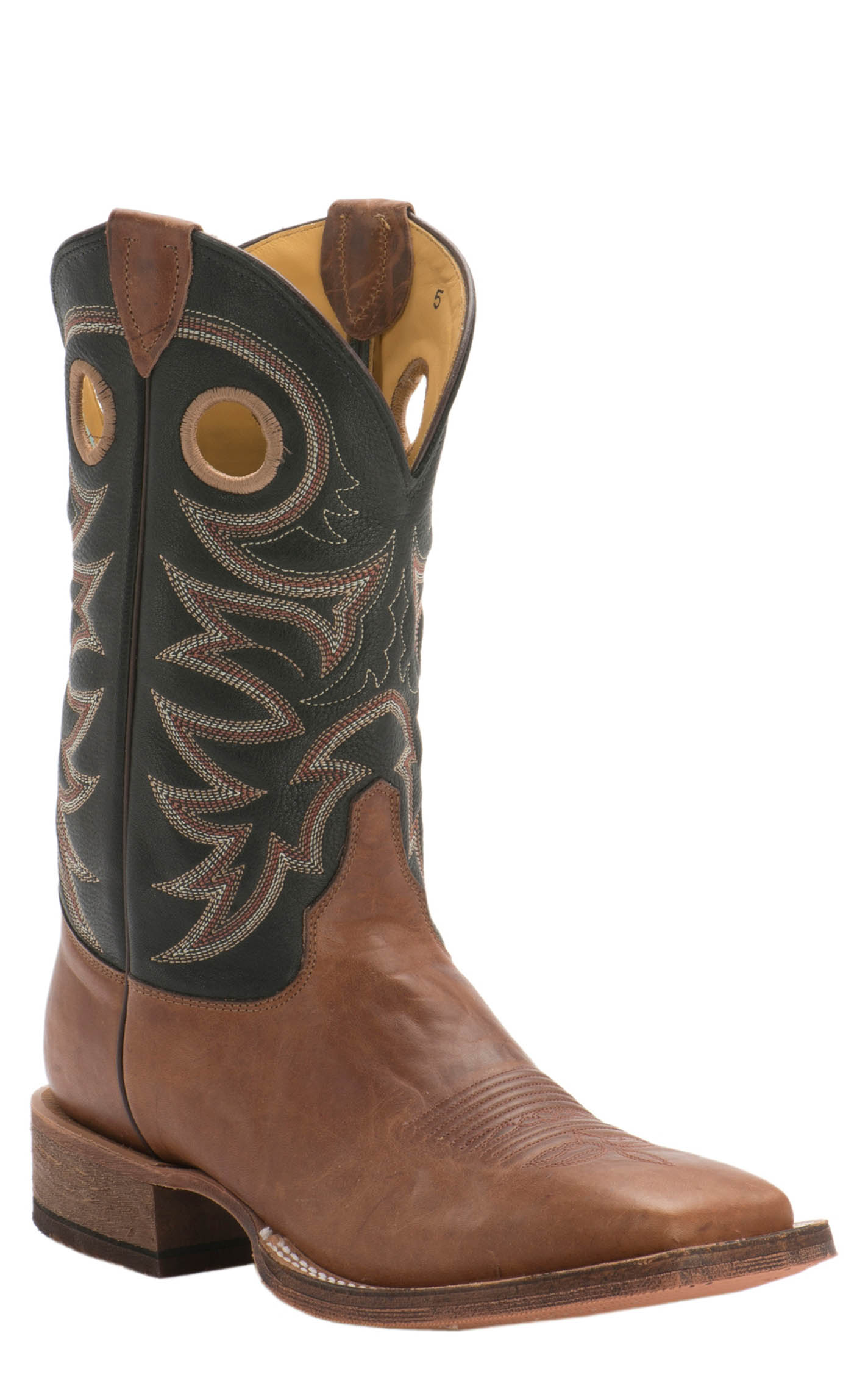 Justin Men's Bent Rail Caddo Copper Brown and Black Wide Square Toe Cowboy Boots - Image 1