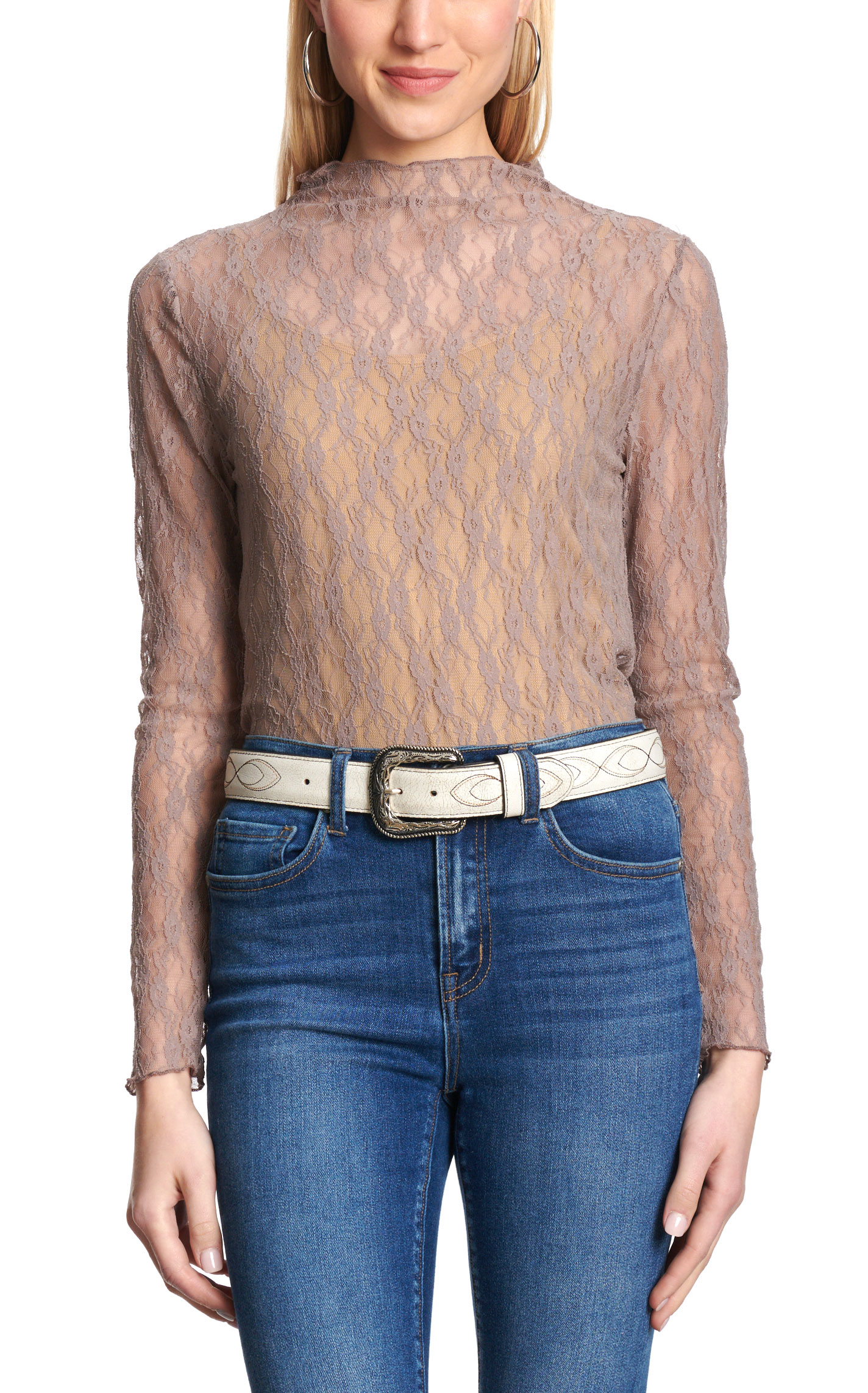Marigold Kiss Women's Cocoa Latte Lace Mesh Top - Image 1