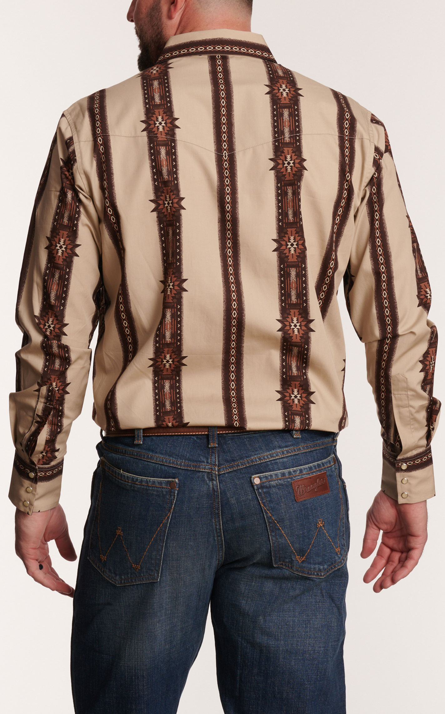 Checotah Men's Tan Aztec Print Western Shirt - Image 1