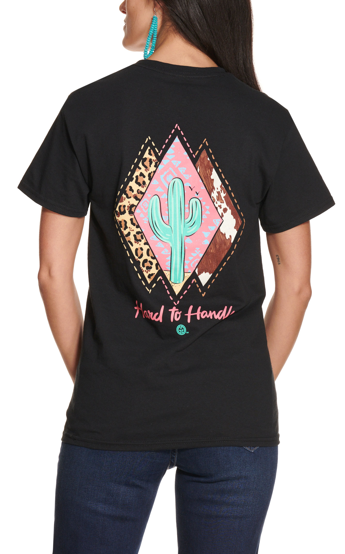Girlie Girl Originals Women's Black with Cactus Hard To Handle Graphic Back Short Sleeve T-Shirt - Image 1
