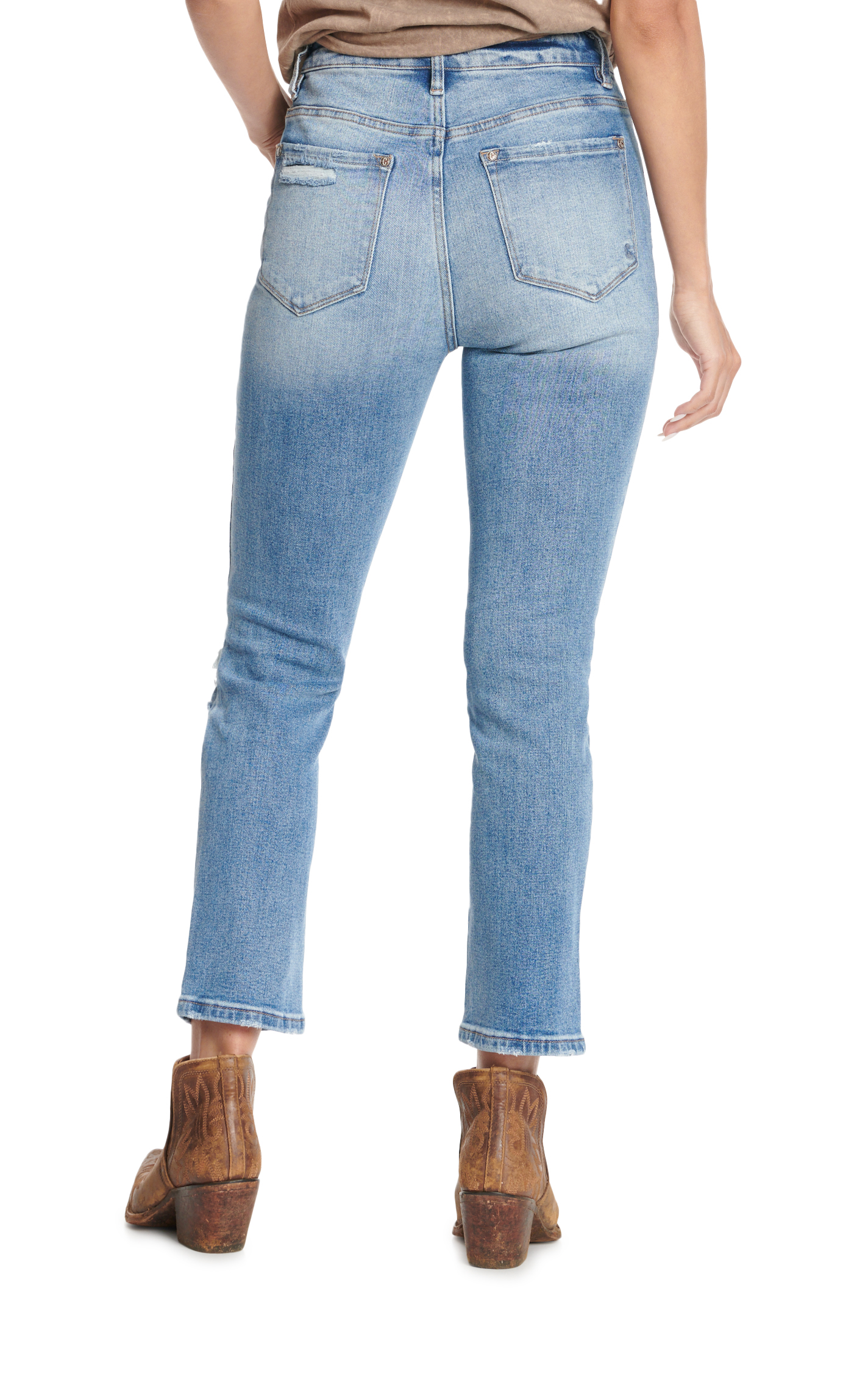 Rockin C Women's Light Wash High Rise Distressed Cropped Jeans - Image 1