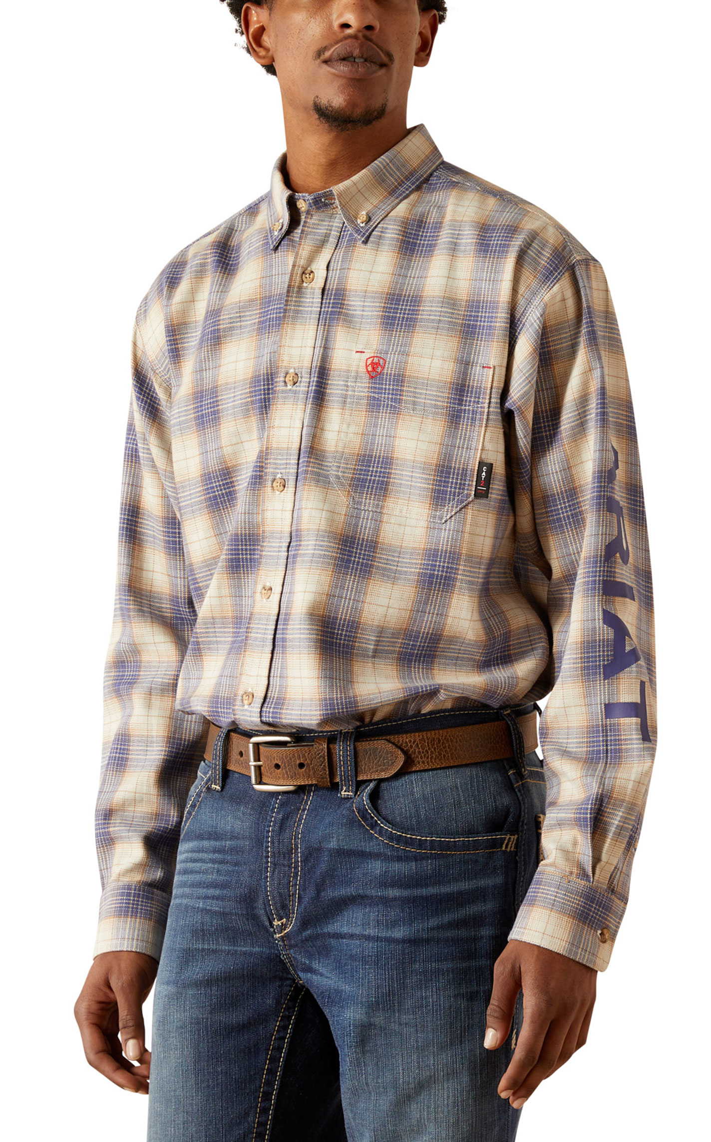Ariat Men's Crenshaw Team Moonbeam Blue Plaid FR Work Shirt - Image 1