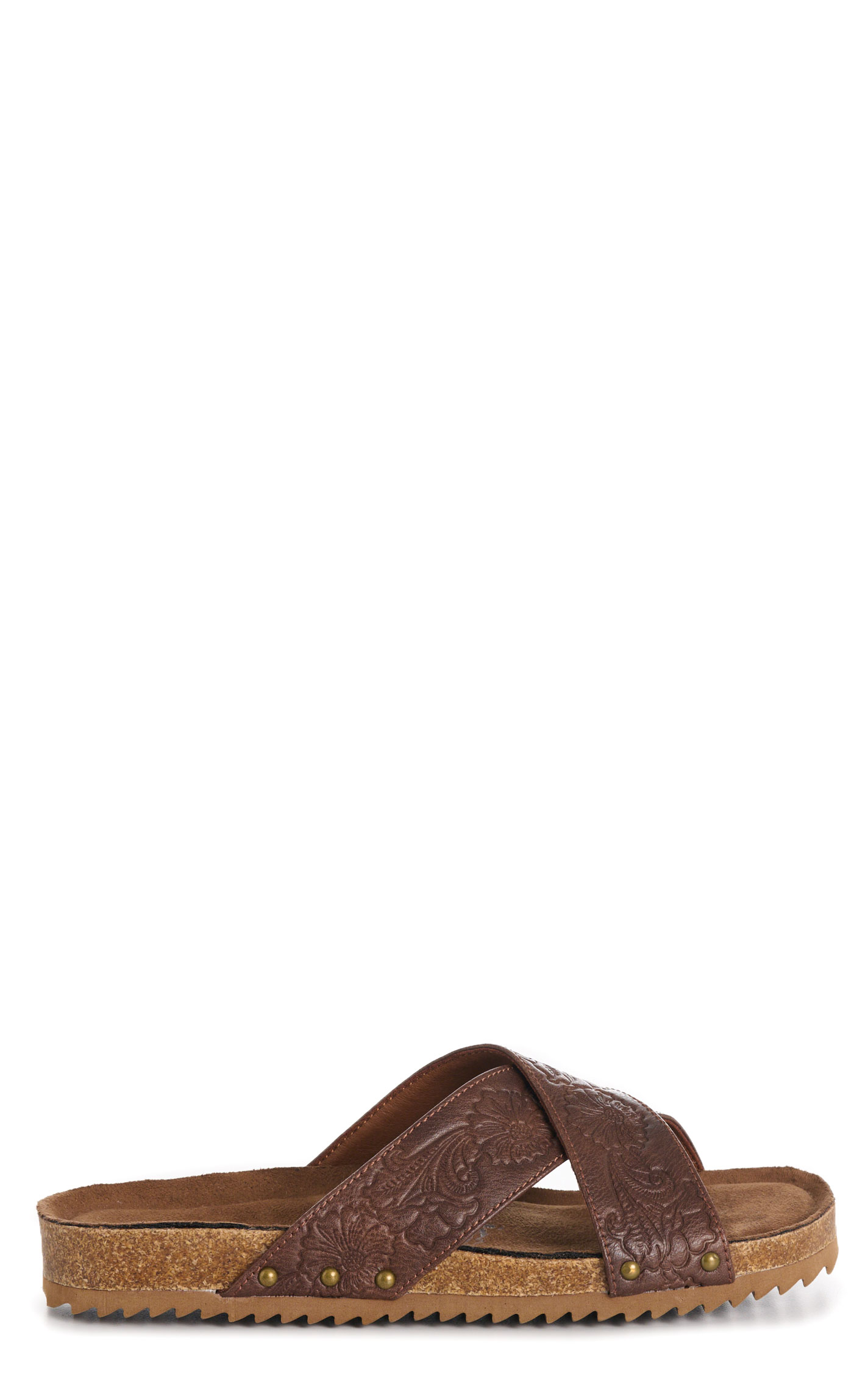 Very G Women's Brown Jaycee Embossed Faux Leather Slip-on Sandals - Image 1