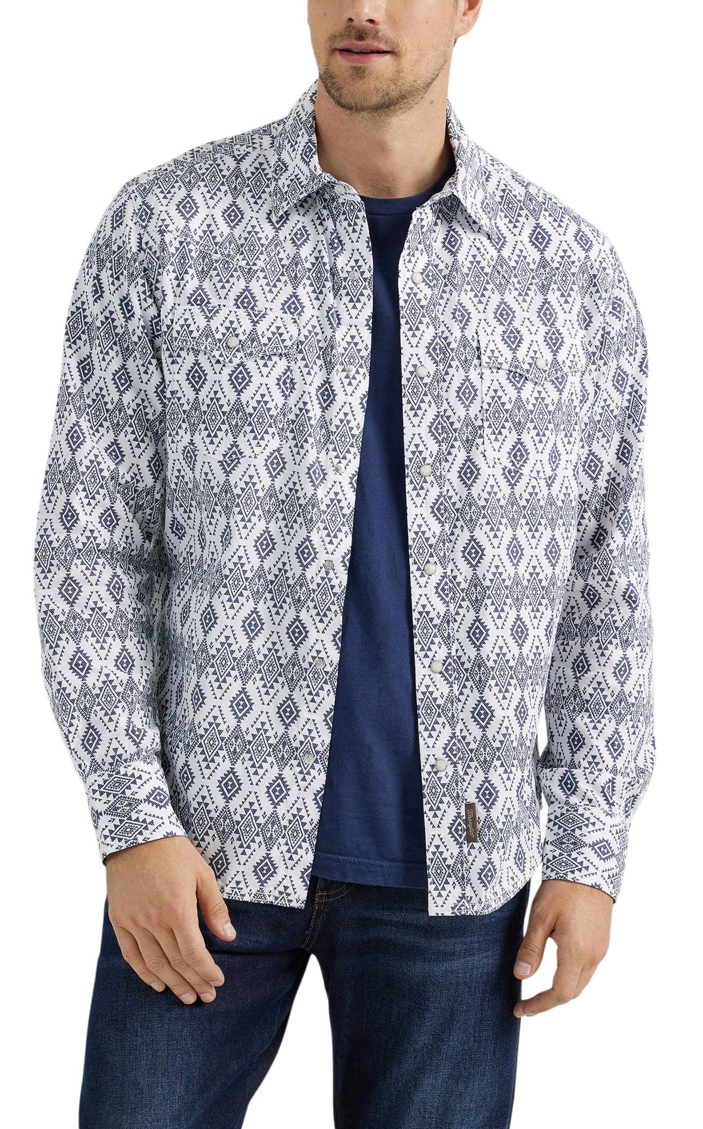 Wrangler Retro Men's White & Navy Aztec Print Western Shirt - Image 1