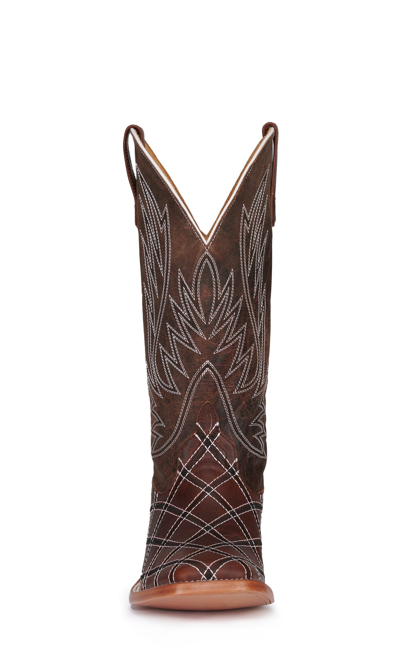 Anderson Bean Men's Horse Power Distressed Brown with Moka Zigzag Patchwork Square Toe Cowboy Boots - Image 1
