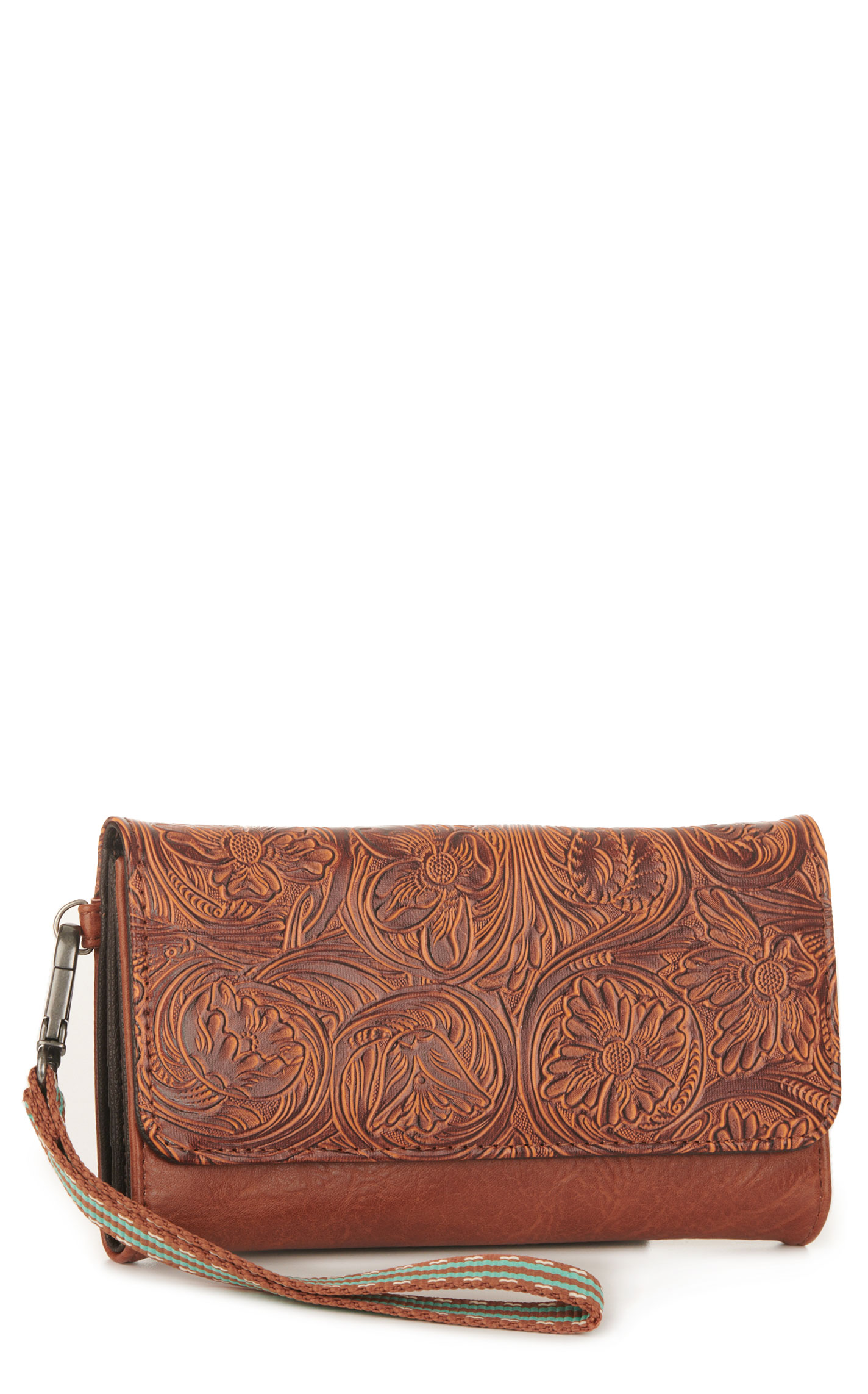 Nocona Amelia Cinnamon Floral Tooled Wristlet Wallet - Image 1
