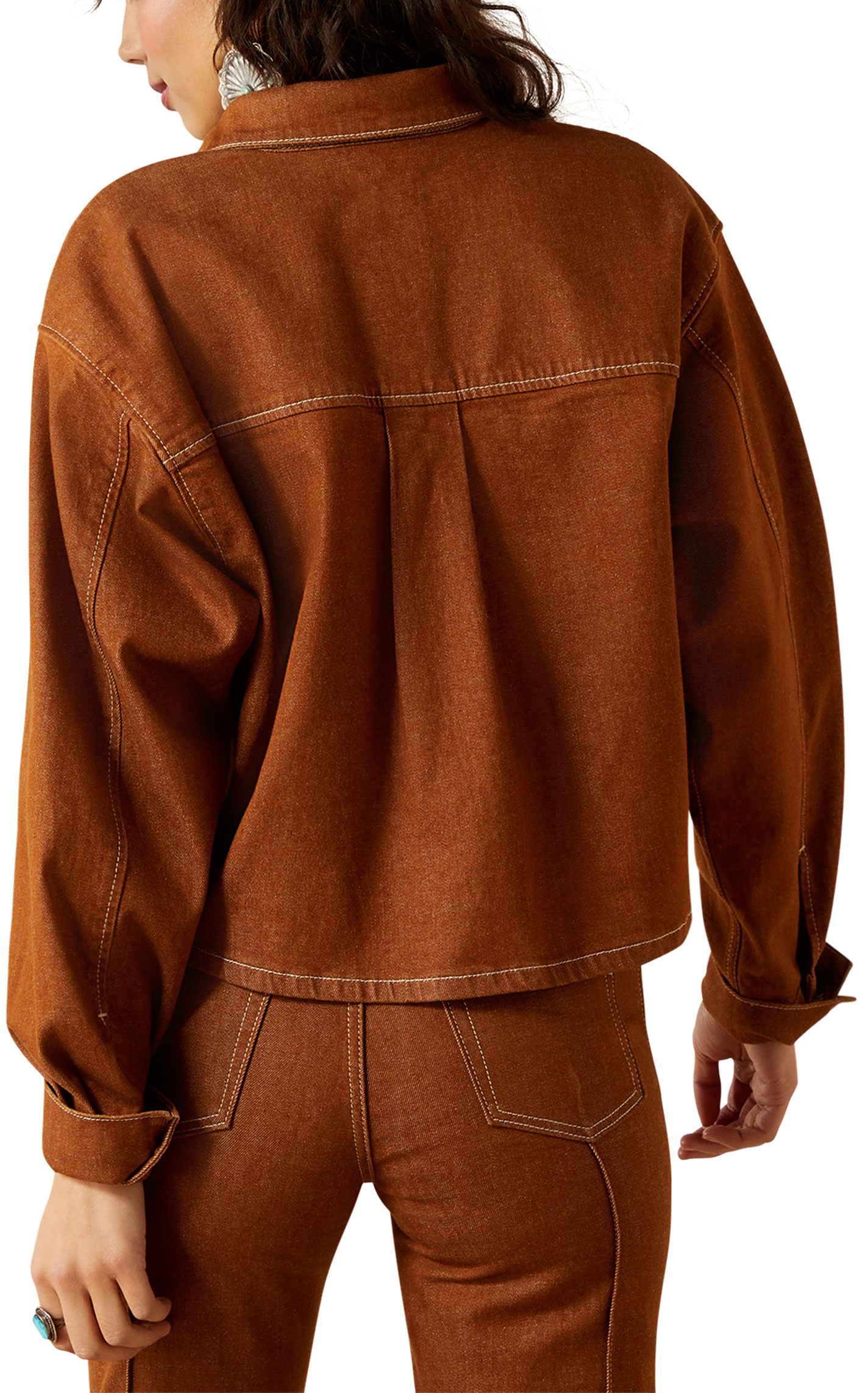 Ariat Women's Brown Boxy Cropped Denim Shacket - Image 1