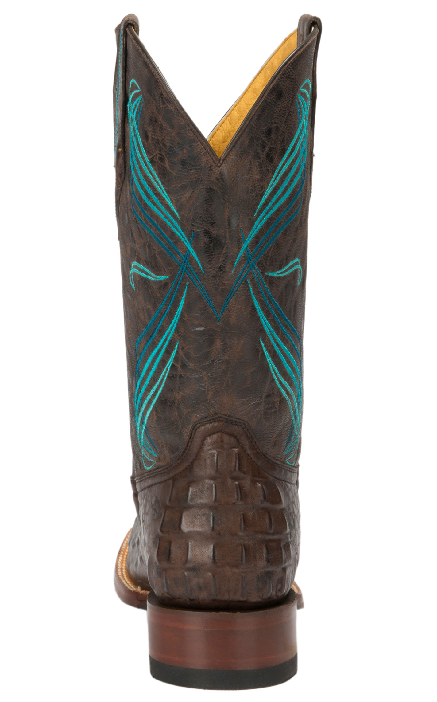 Cavender's Men's Chocolate Hornback Caiman Print Square Toe Cowboy Boots - Image 1
