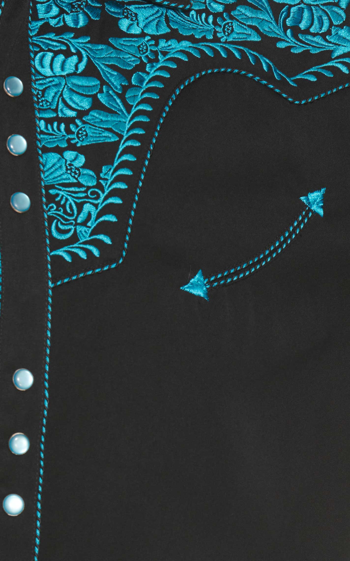 Scully Men's Black with Turquoise Floral Tooled Embroidery Long Sleeve Retro Western Shirt - Image 1