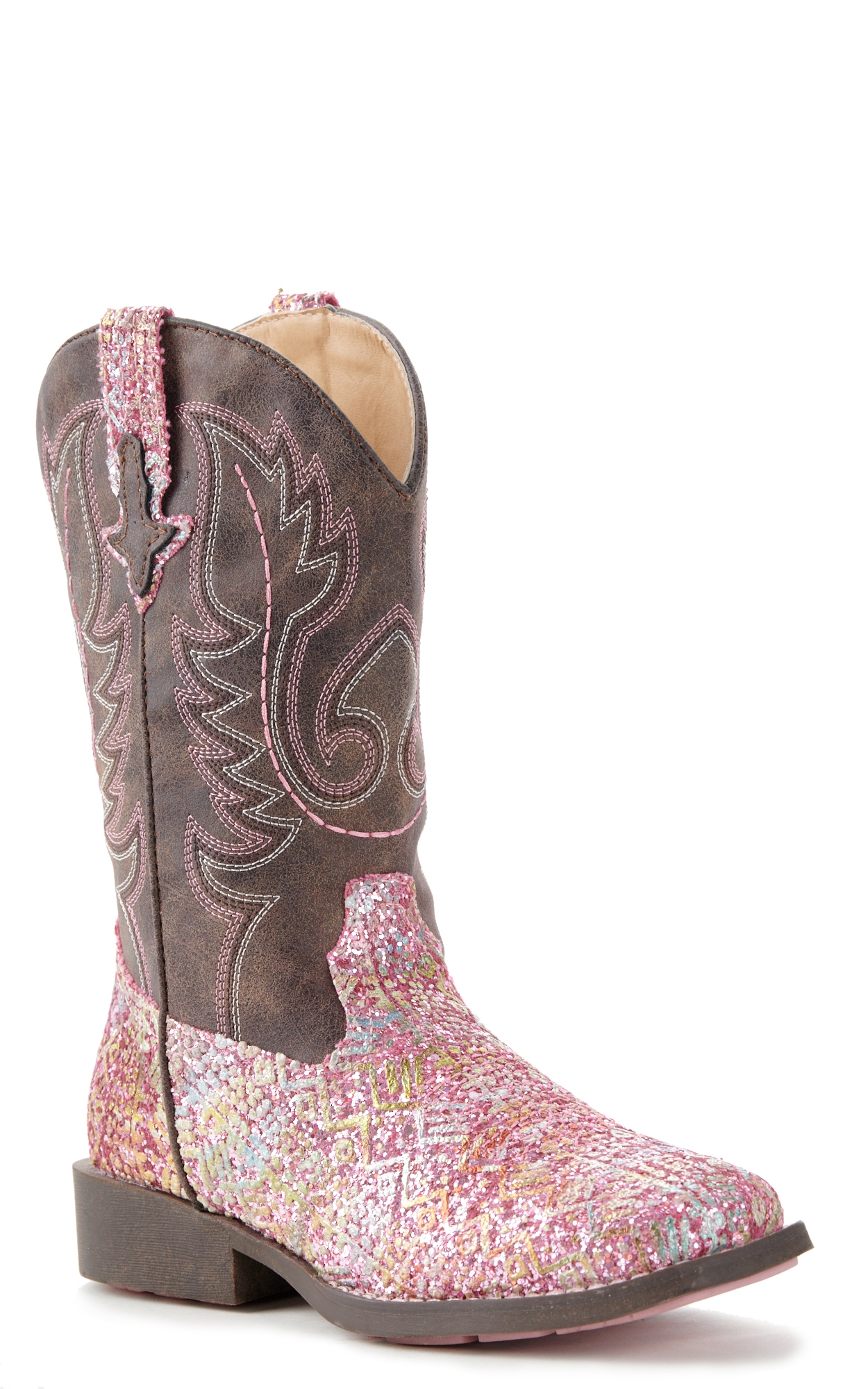Roper Toddler Pink Glitter Aztec Square Toe Boot - Image 1