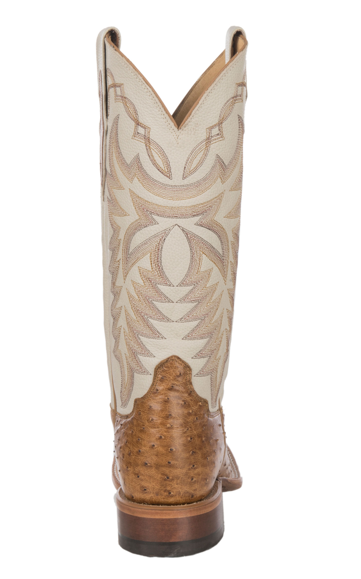 Justin Men's Pascoe Ivory and Antique Saddle Brown Smooth Ostrich Wide Square Toe Exotic Cowboy Boots - Image 1