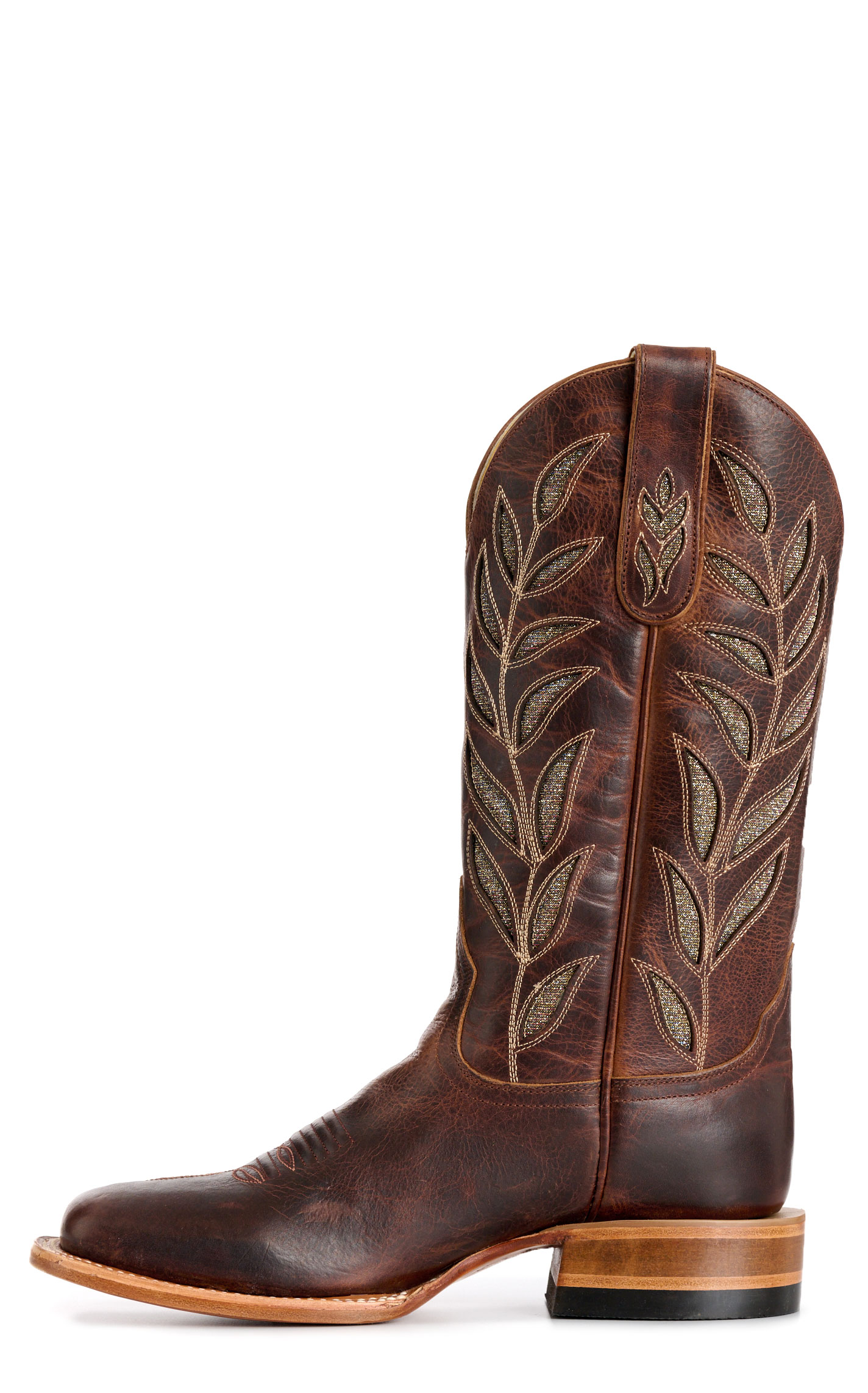 Cavender's Women's Cognac & Gold Sparkle Inlay Wide Square Toe Cowboy Boots - Image 1