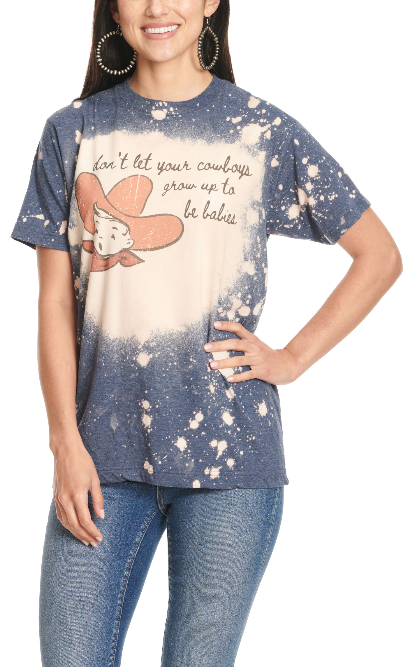 Lattimore Women's Indigo Bleach Splatter Don't Let Your Cowboys T-Shirt - Image 1