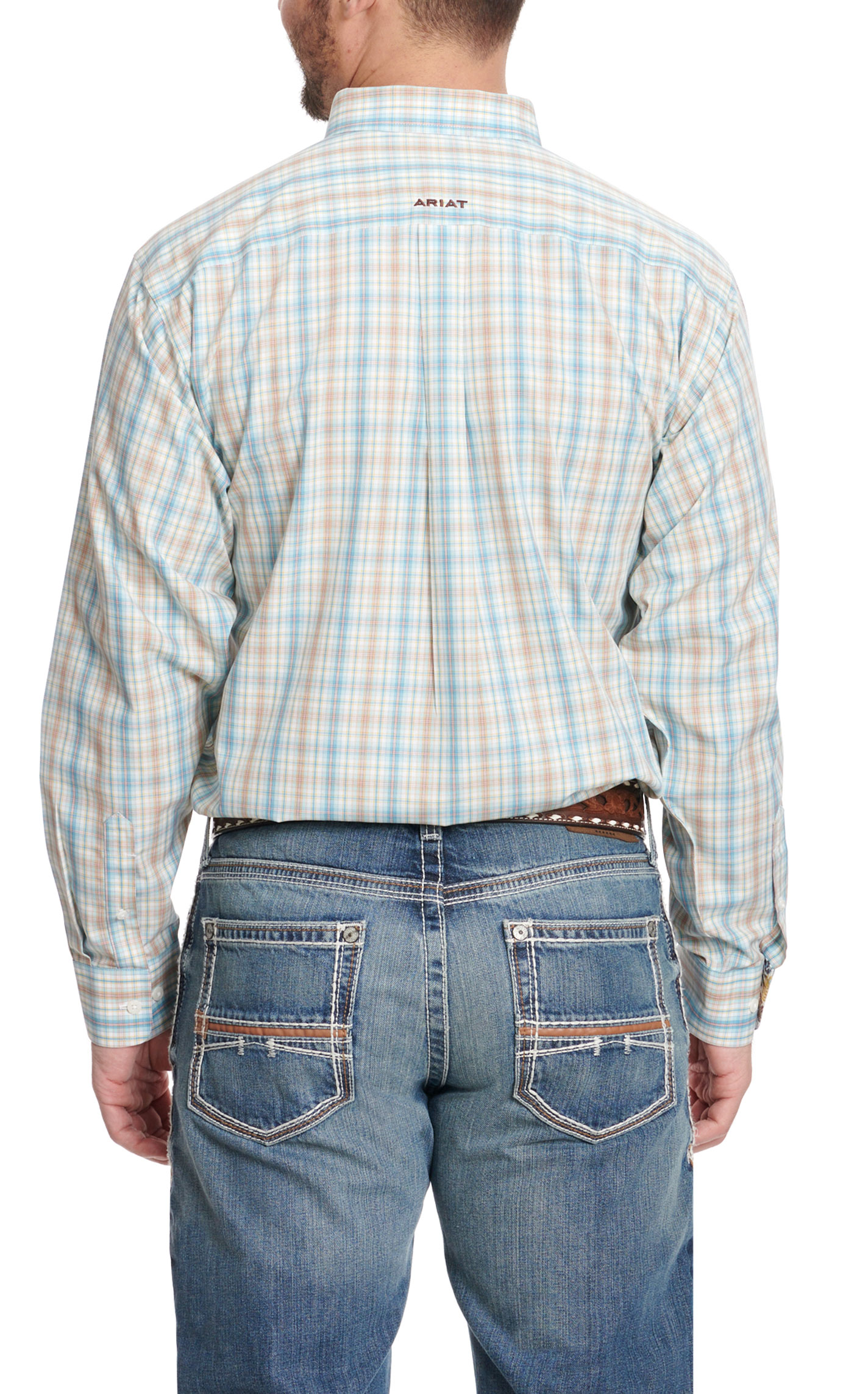 Ariat Men's Ivar Cream Blue & Yellow Plaid Long Sleeve Western Shirt - Image 1