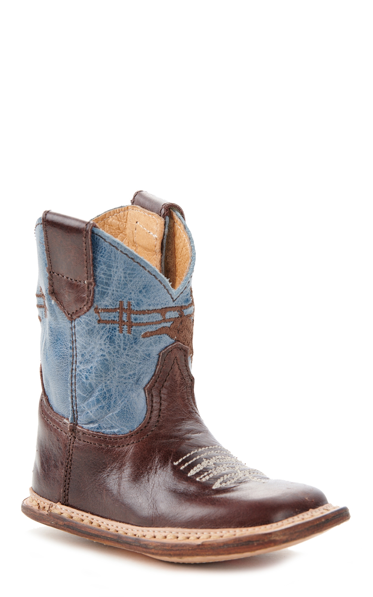 Roper Cowbaby Bull Rider Chocolate & Denim Square Toe Boots - Image 1