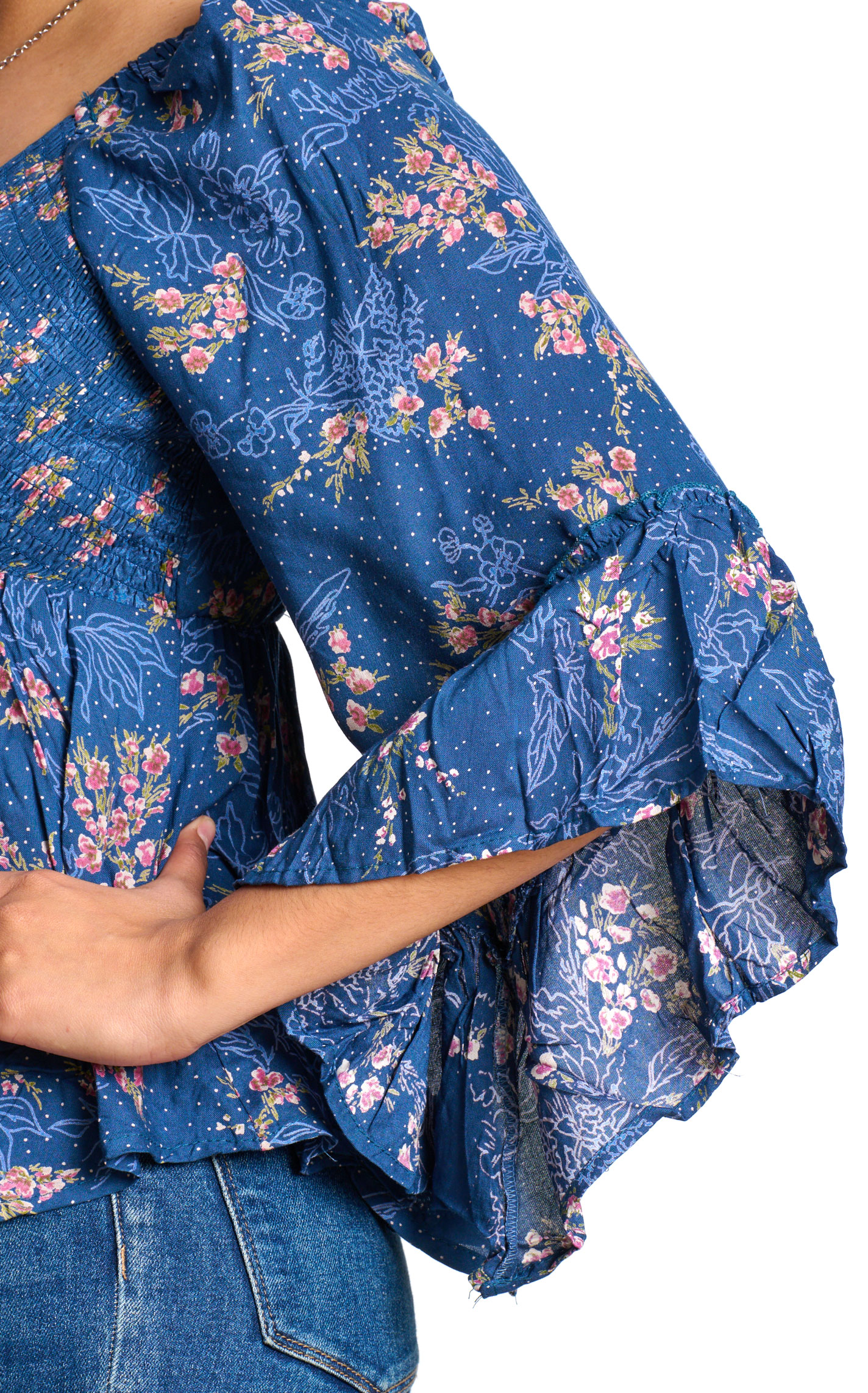 Angie Women's Rich Blue & Pink Floral Print Top - Image 1