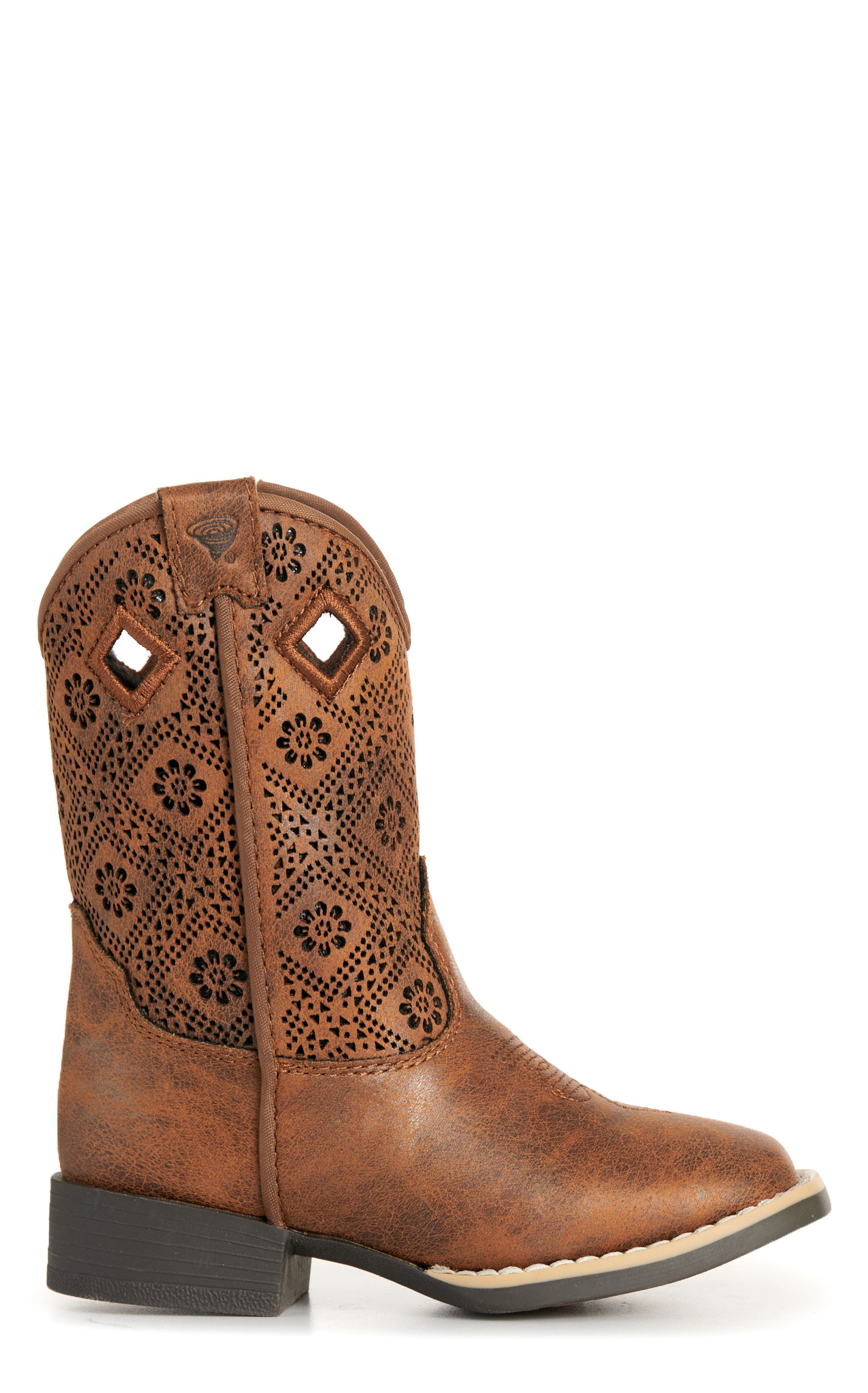 Twister Toddler Prue Caramel Perforated Floral Square Toe Boots - Image 1
