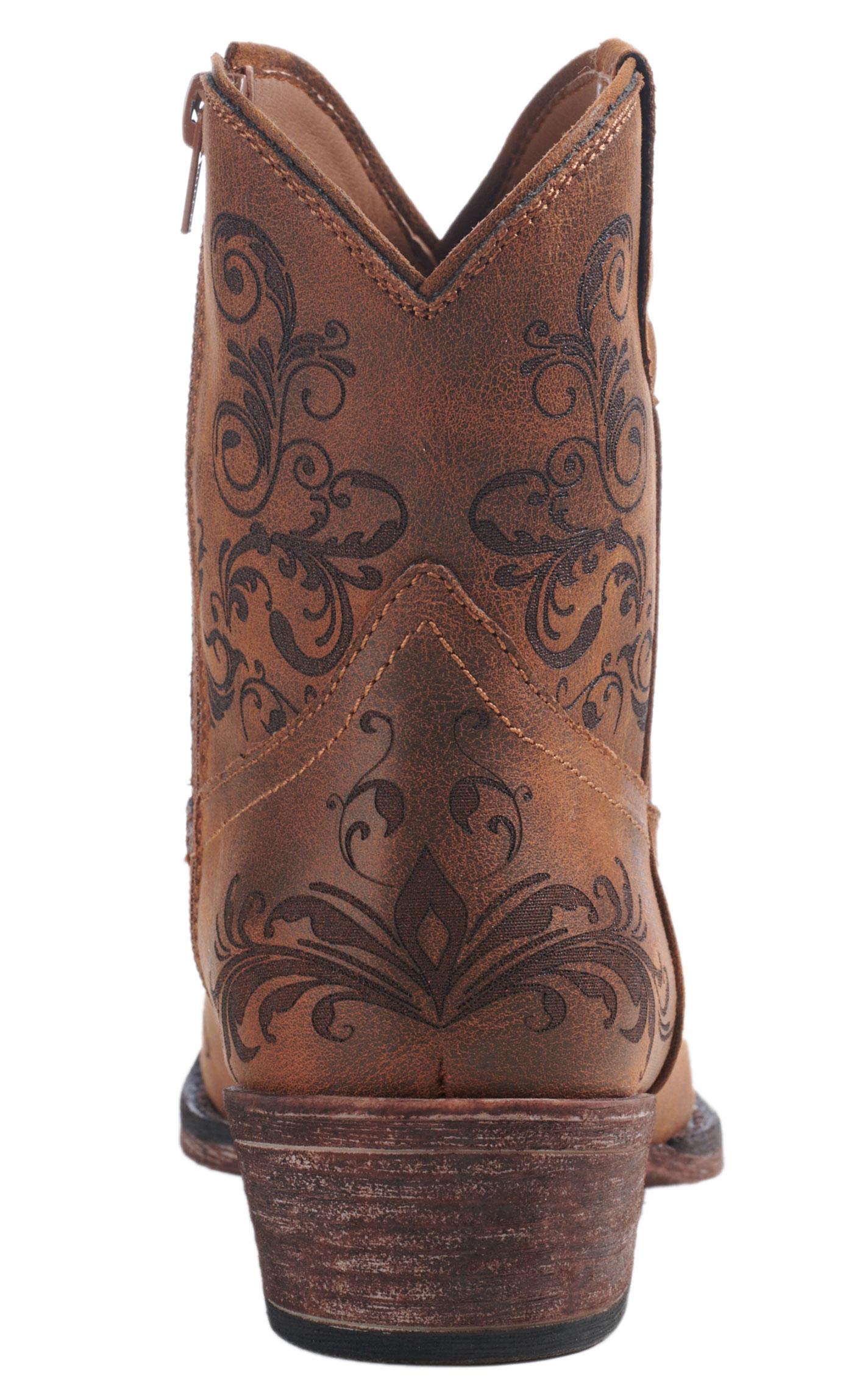 Roper Women's Tan Laser Print Snip Toe Cowboy Booties - Image 1