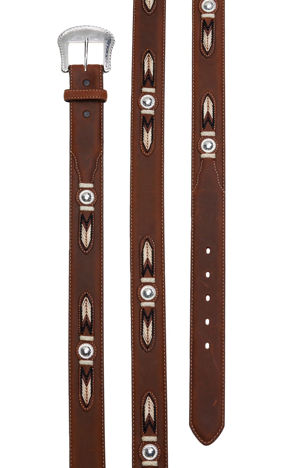 Tony Lama Men's Sierra Madre Brown Bark Concho Western Belt - Image 1
