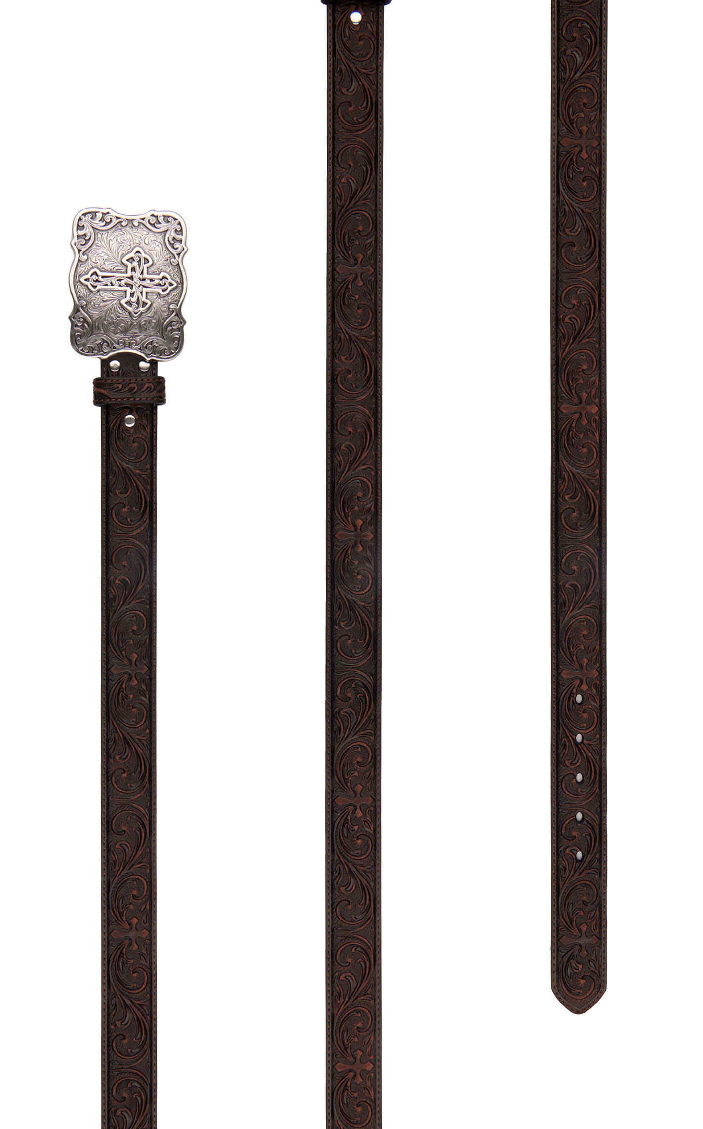 Nocona Women's Brown Tooled Floral and Cross Fashion Western Belt - Image 1