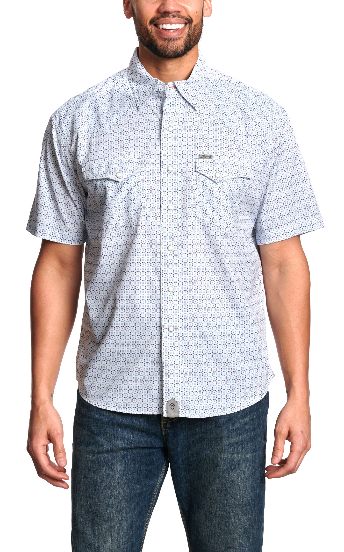 Rafter C Men's Navy Geo Print Western Shirt - Image 1