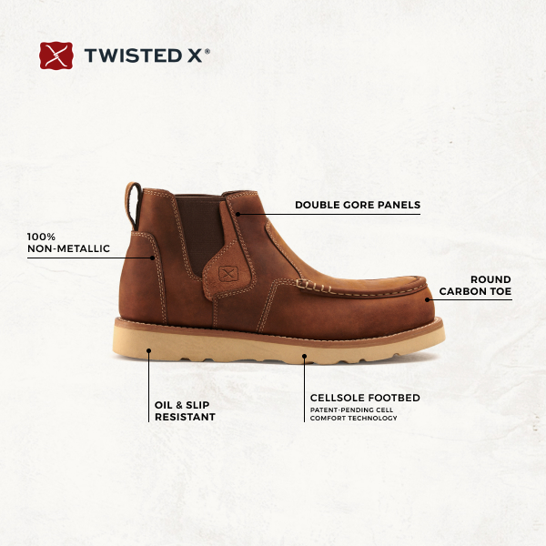 Twisted X Men's Oiled Saddle Brown Composite Toe Wedge Chelsea Work Boots - Image 1
