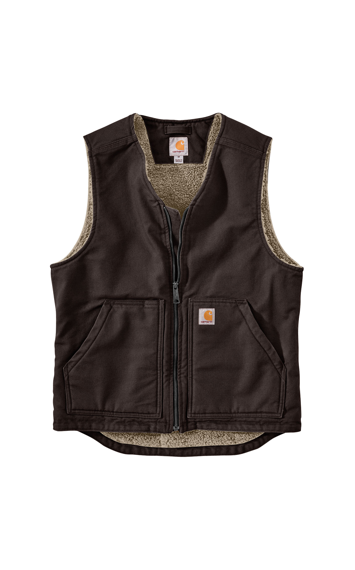 Carhartt Men's Duck Dark Brown Sherpa Lined Vest - Image 1