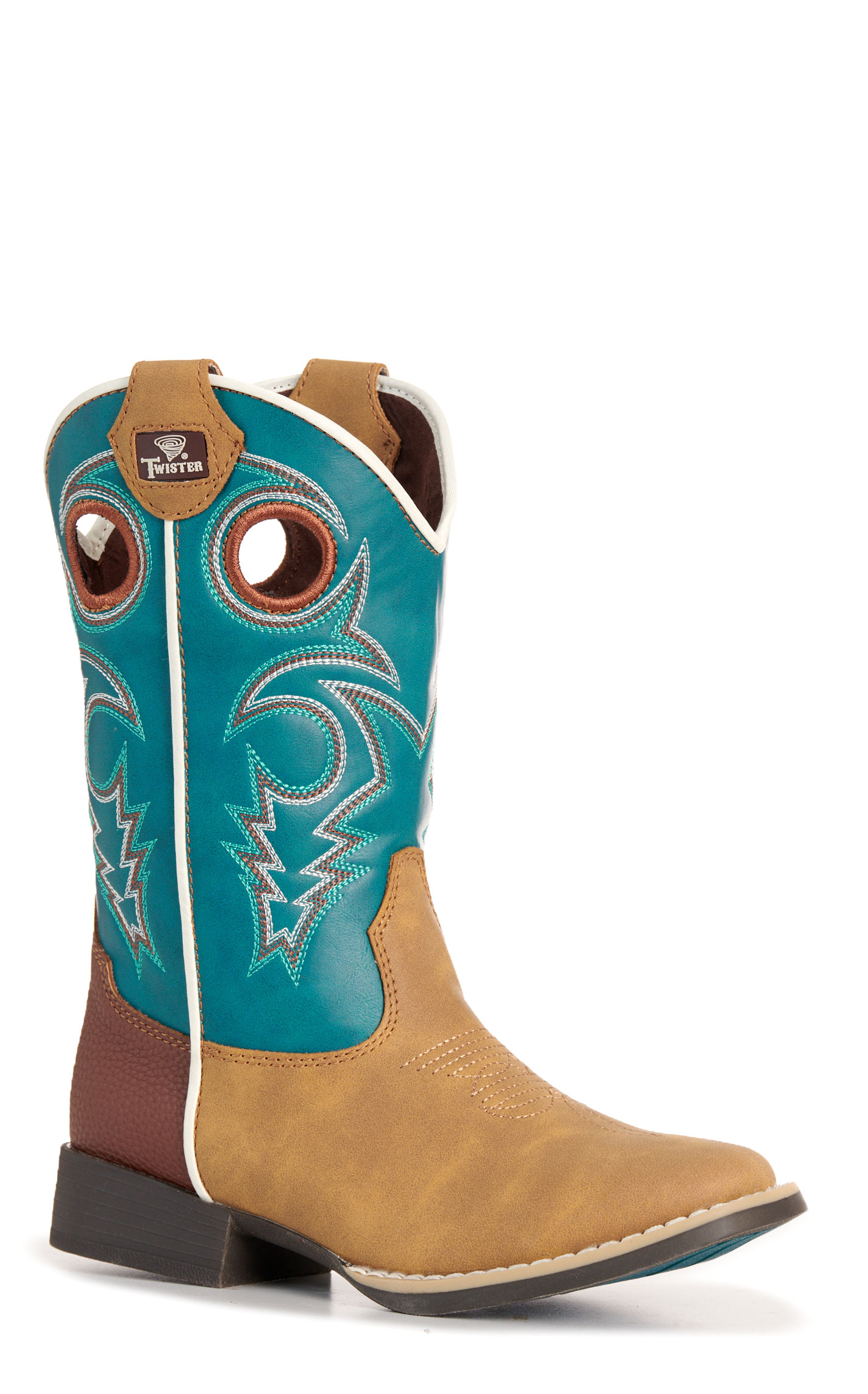 Twister Kid's Jensen Tan & Turquoise Square Toe Boots - Image 1