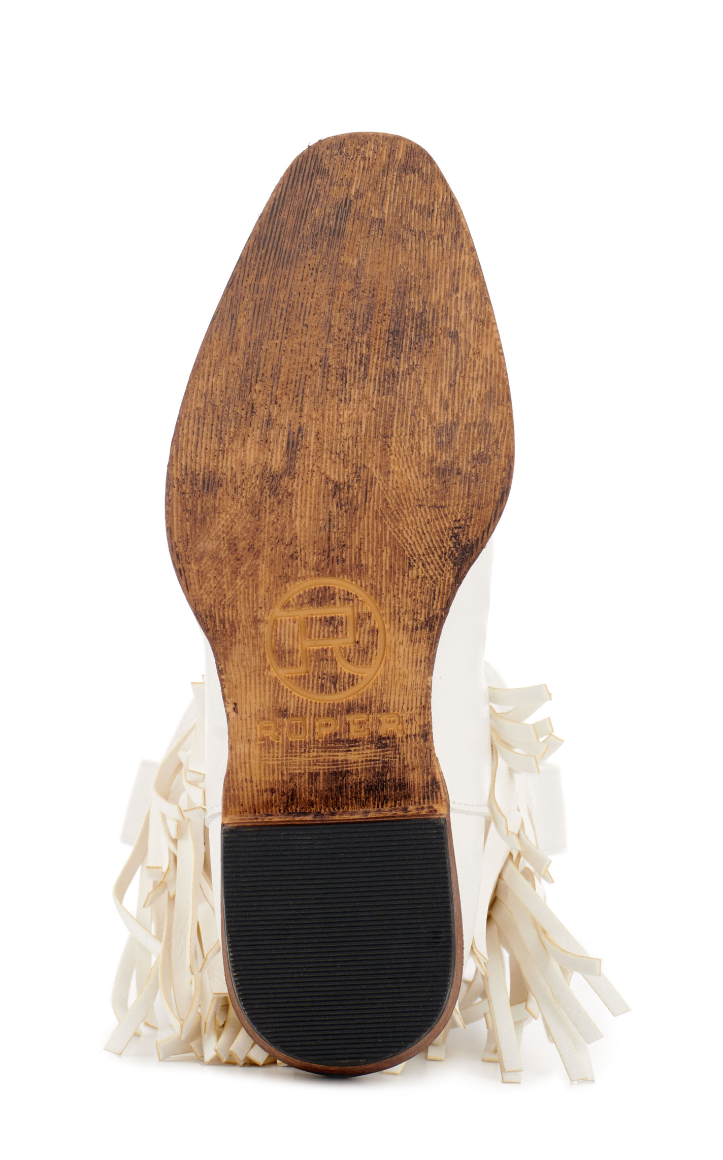 Roper Girls Rickrack White Faux Leather Fringe Snip Toe Cowboy Boots - Image 1