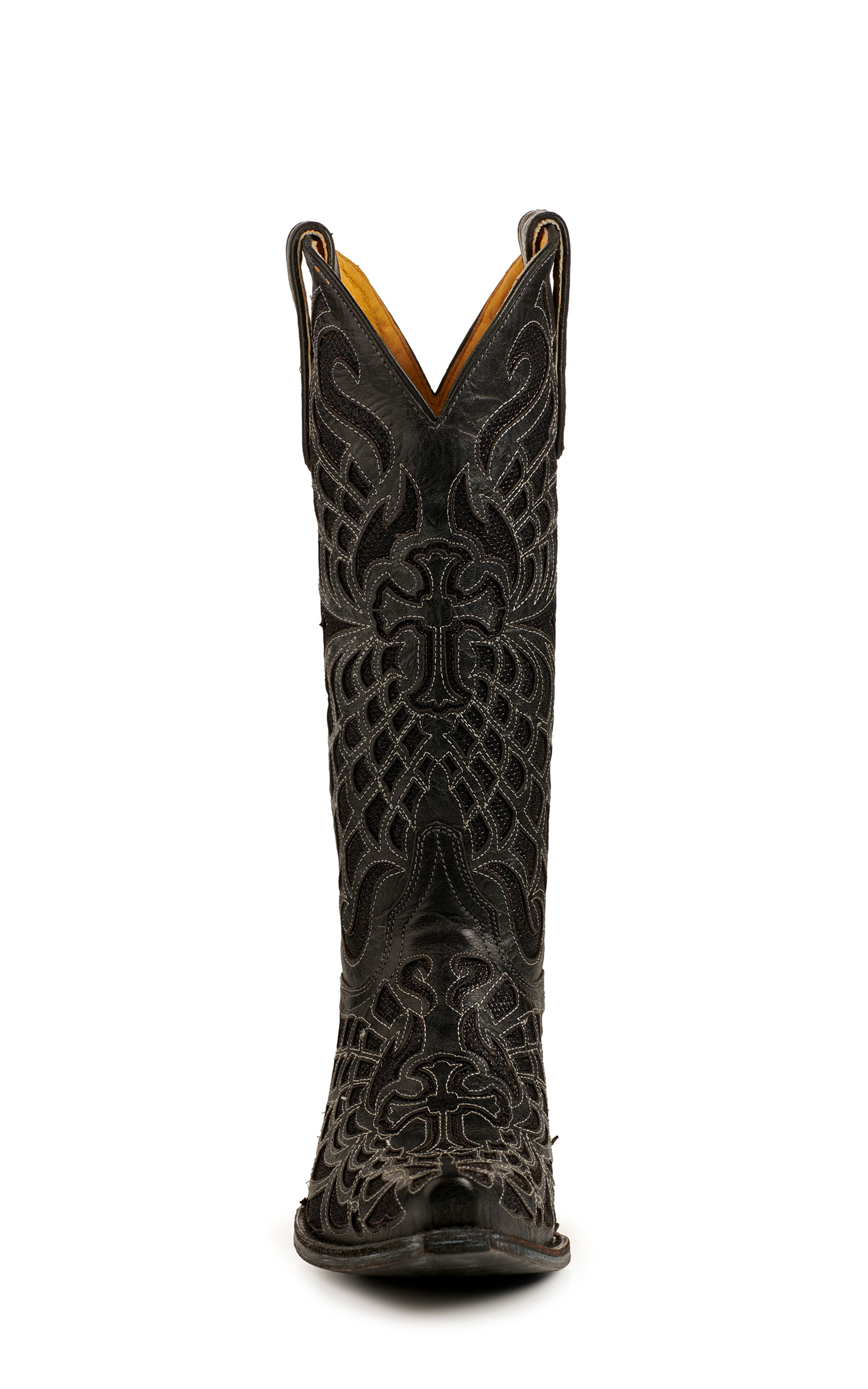 Cavender’s Women’s Leather Black with Black Cross Sparkle Inlay Snip Toe Cowboy Boots  - Image 1