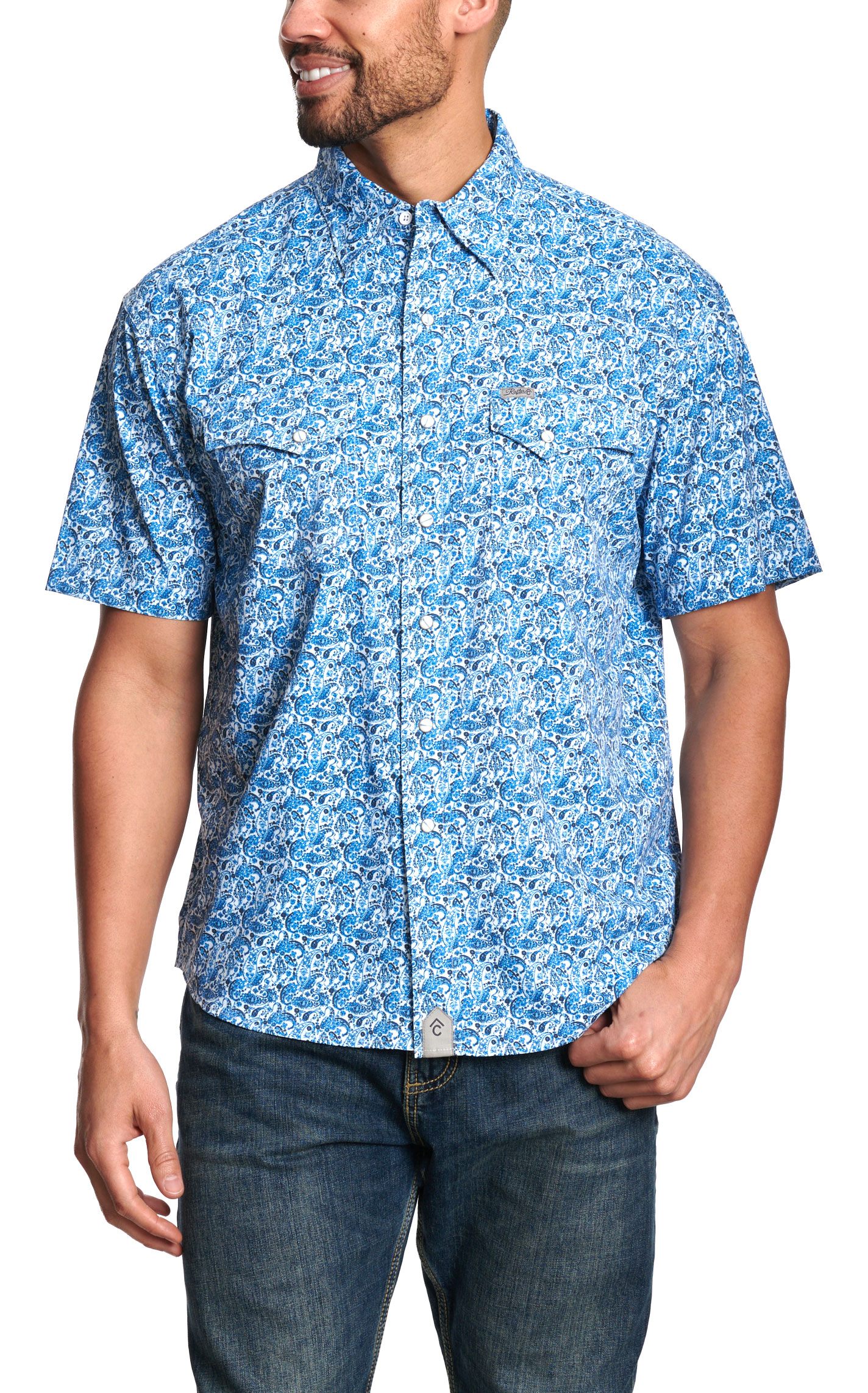 Rafter C Men's Bright Blue Paisley Western Shirt - Image 1