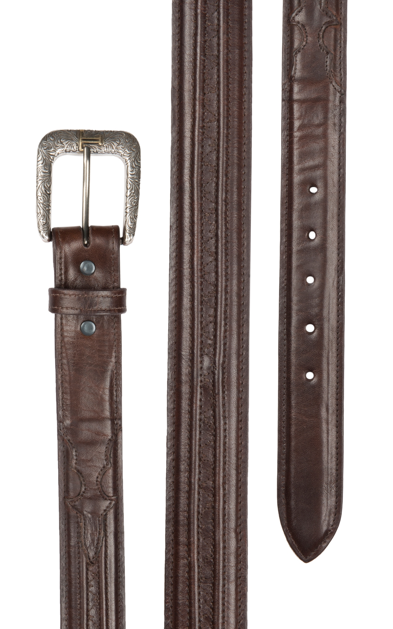 Lucchese Men's Tan Ranch Hand Brown Hobby Stitched Western Belt - Image 1