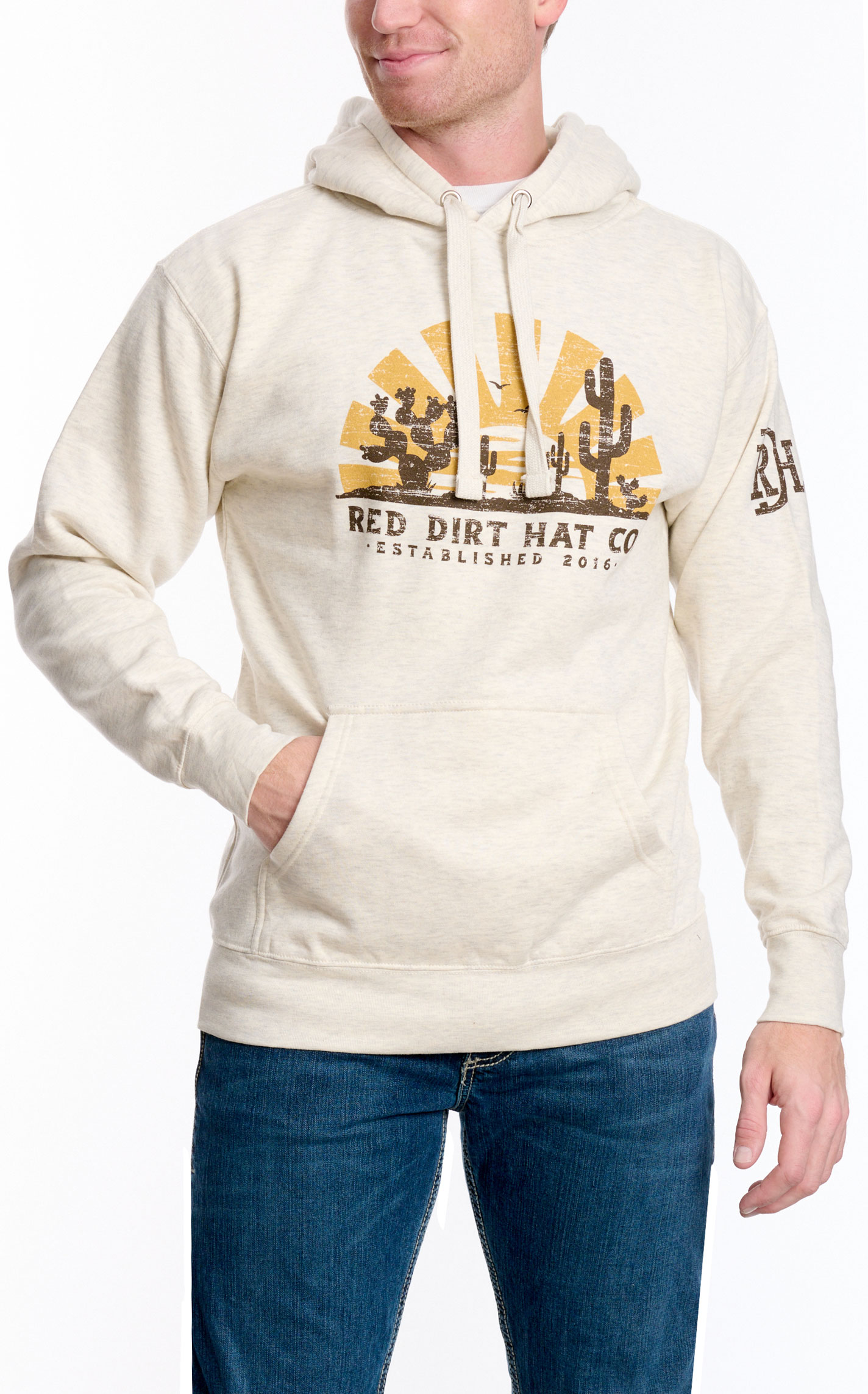 Red Dirt Hat Co Men's Pale Gray Desert Daybreak Logo Graphic Hoodie - Image 1