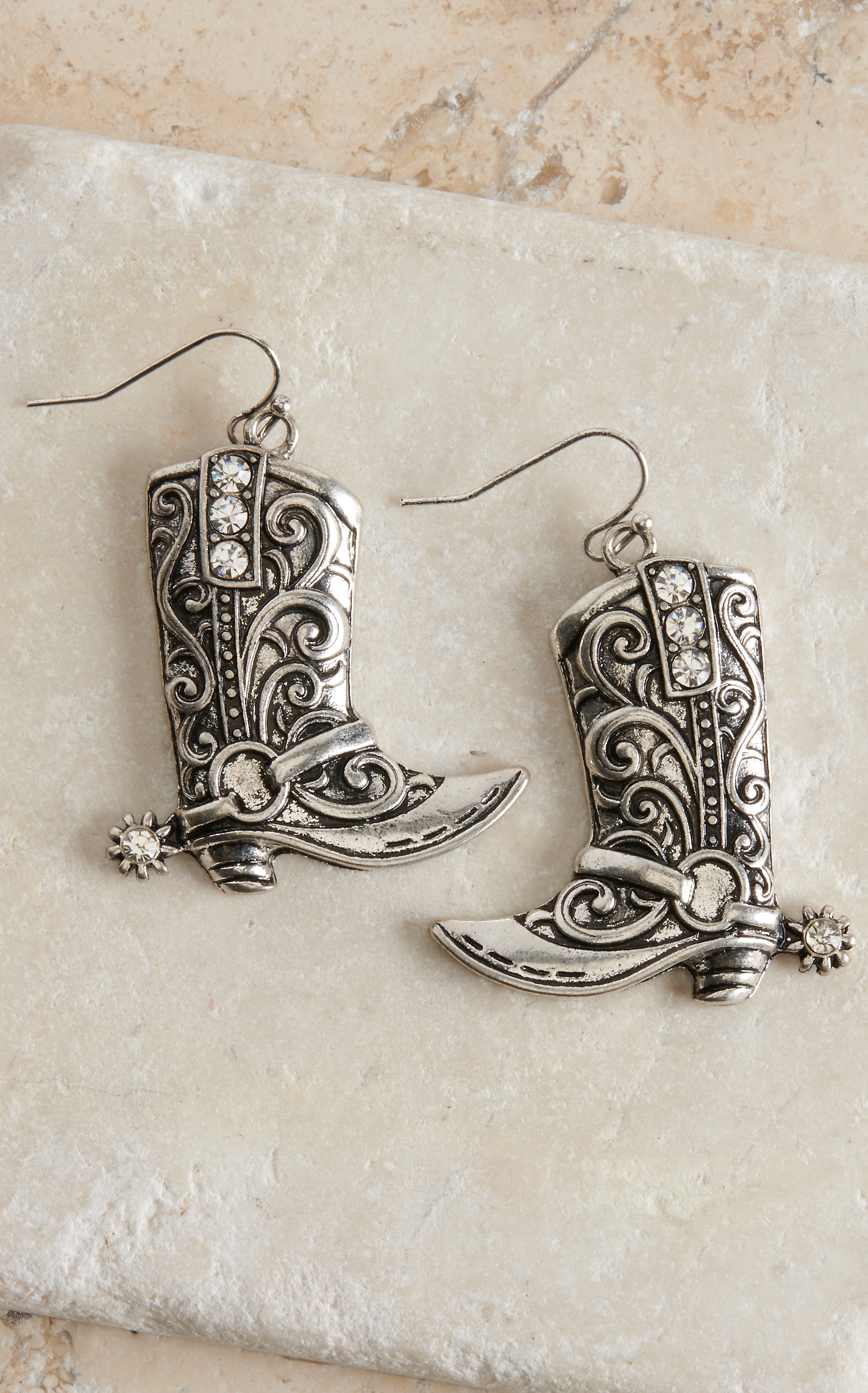 Blazin Roxx Silver with Crystals Boot Dangle Earrings - Image 1