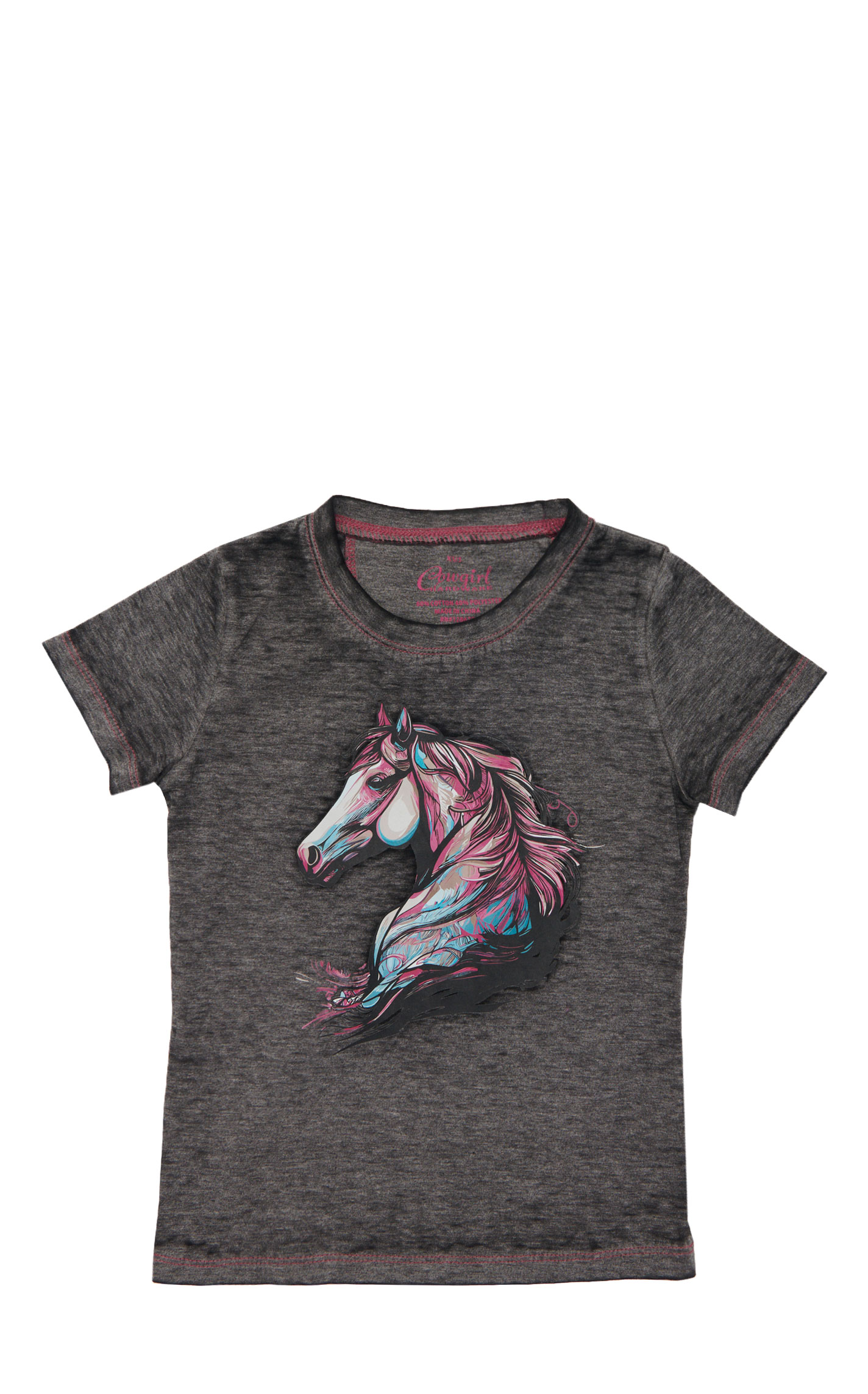 Cowgirl Hardware Girl's Washed Heather Black Watercolor Horse Graphic T-Shirt - Image 1